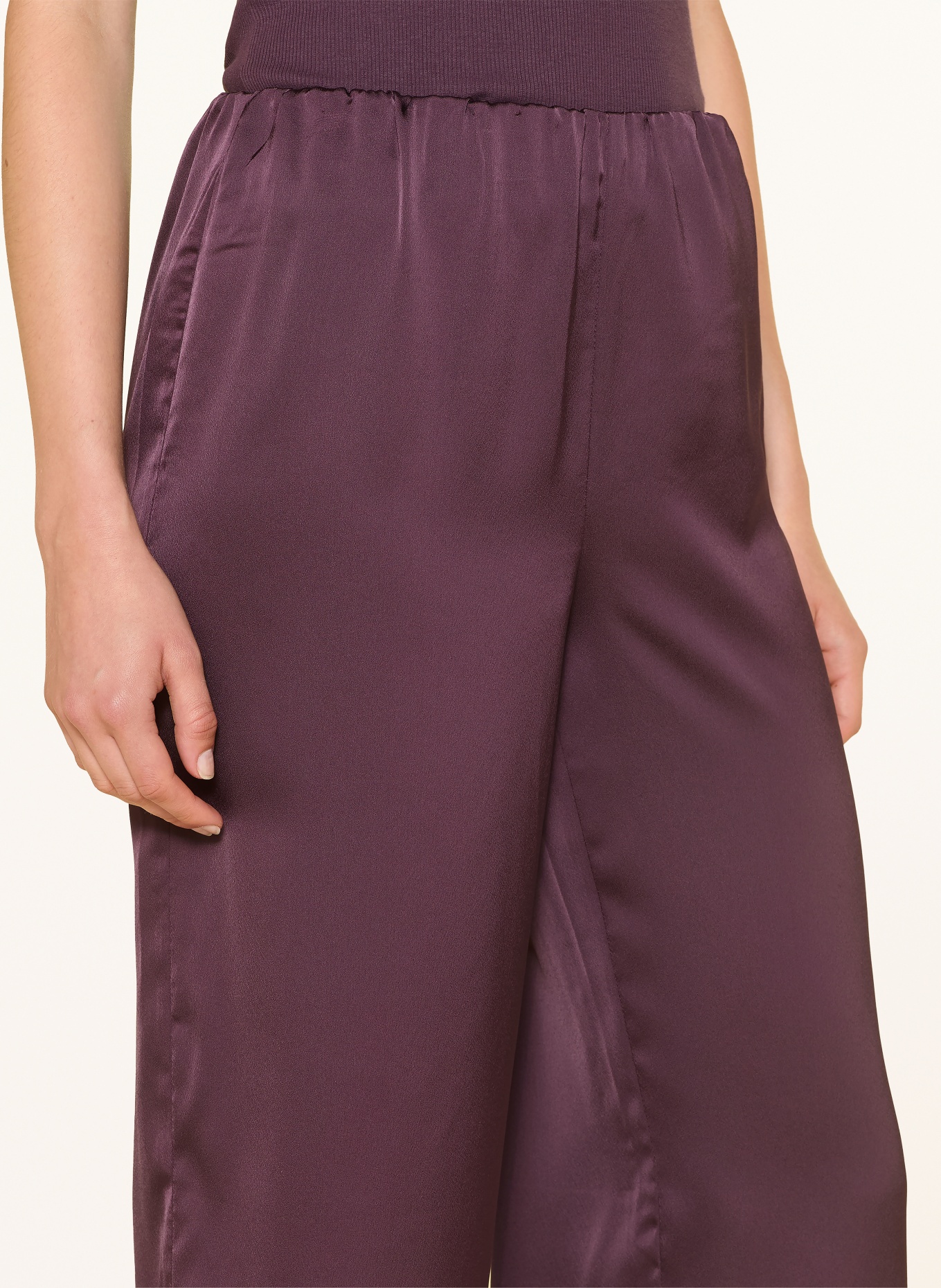 Rich & Royal Pantalon en satin avec dentelle: ROUGE FONCÉ