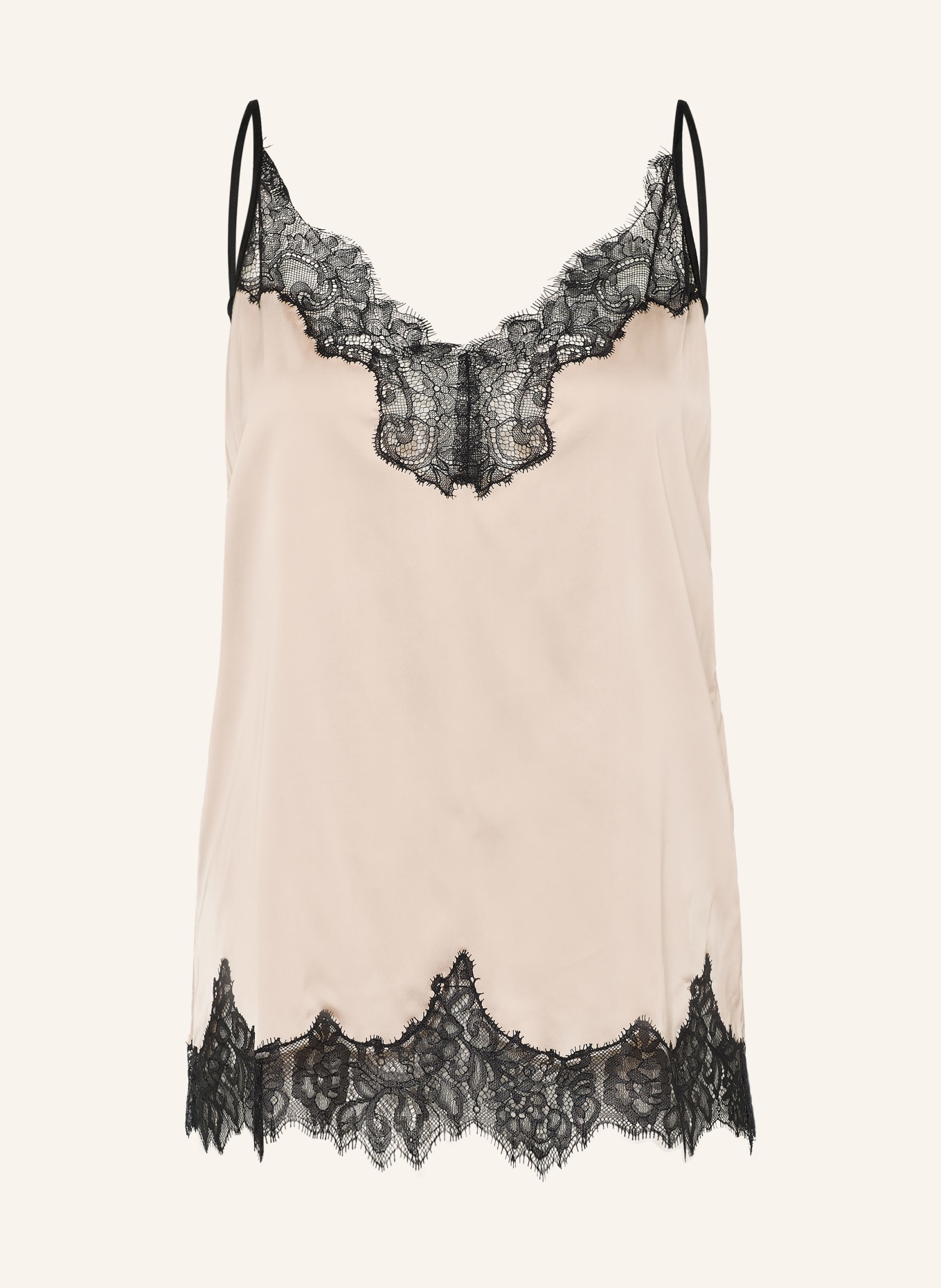 maje Satintop mit Spitze: BEIGE / SCHWARZ