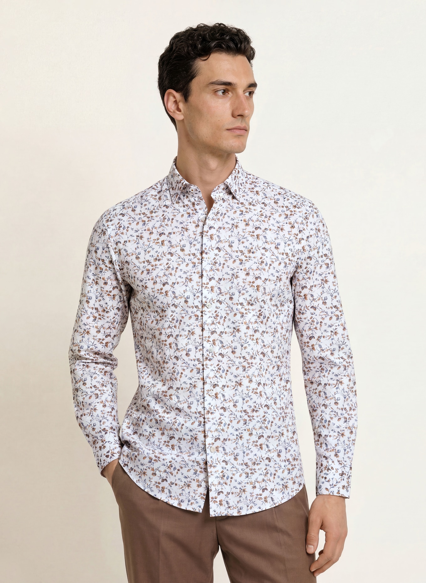 OLYMP Hemd Luxor modern fit: WEISS / COGNAC / BLAUGRAU