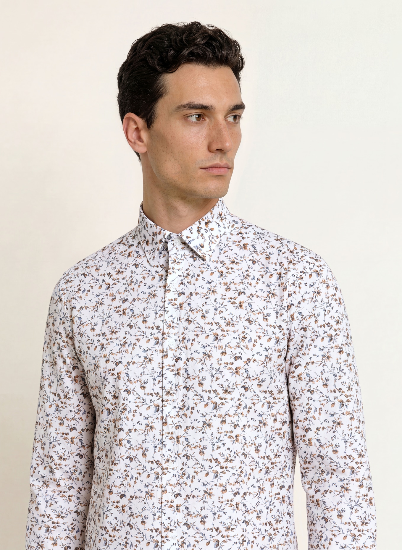 OLYMP Hemd Luxor modern fit: WEISS / COGNAC / BLAUGRAU