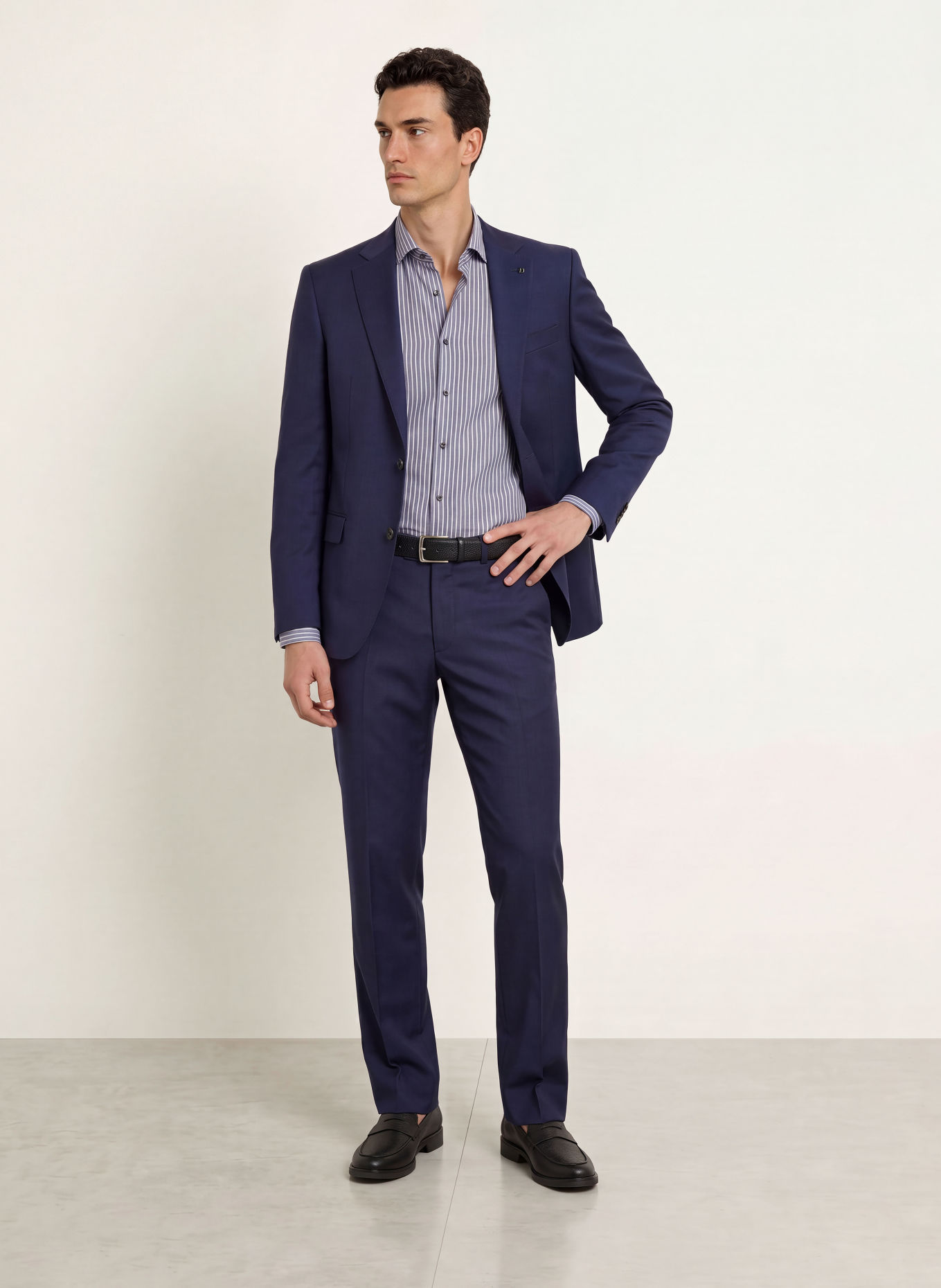 OLYMP Chemise Level Five coupe ajustée: BLEU FONCÉ / BLANC