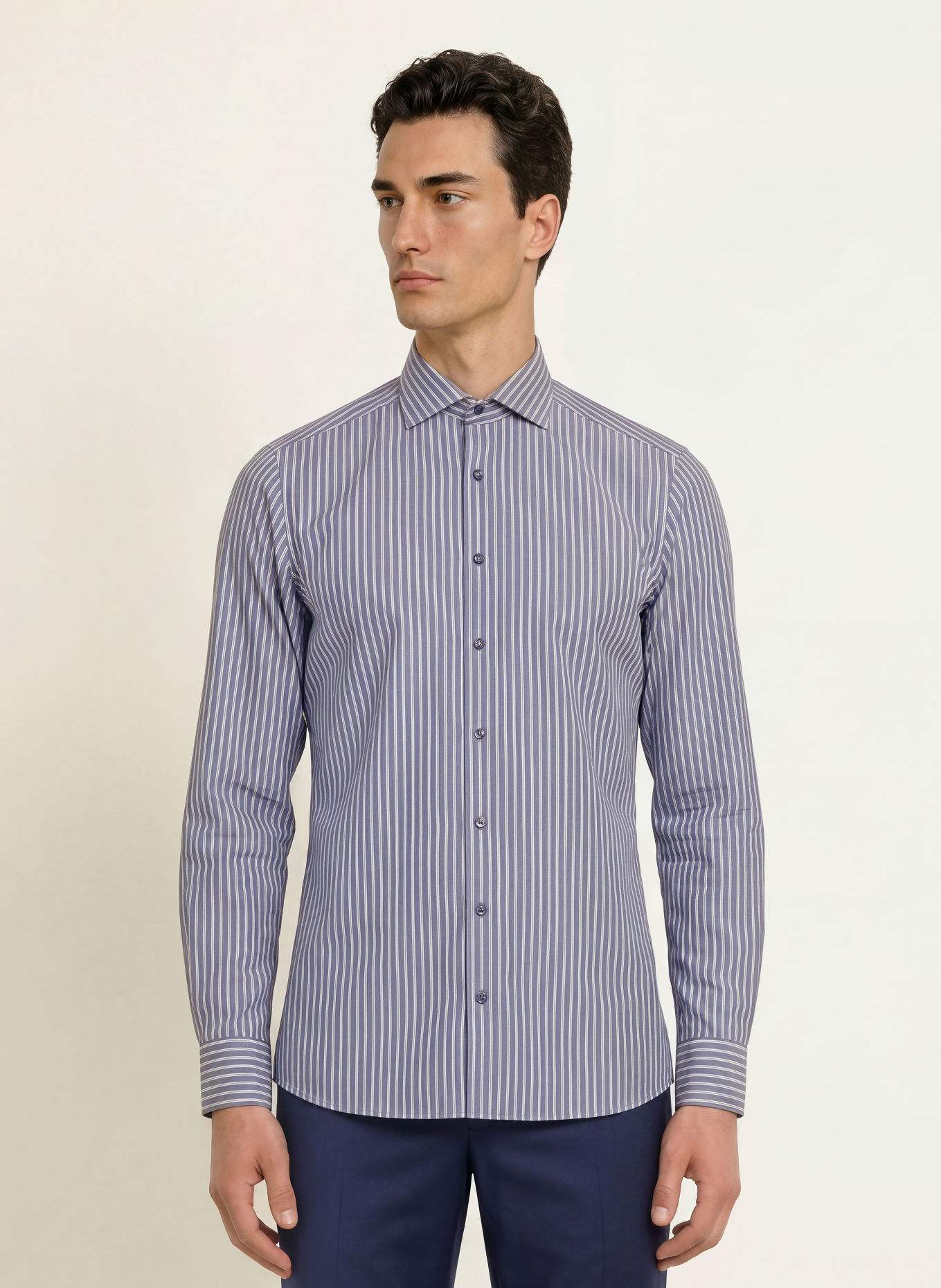 OLYMP Chemise Level Five coupe ajustée: BLEU FONCÉ / BLANC