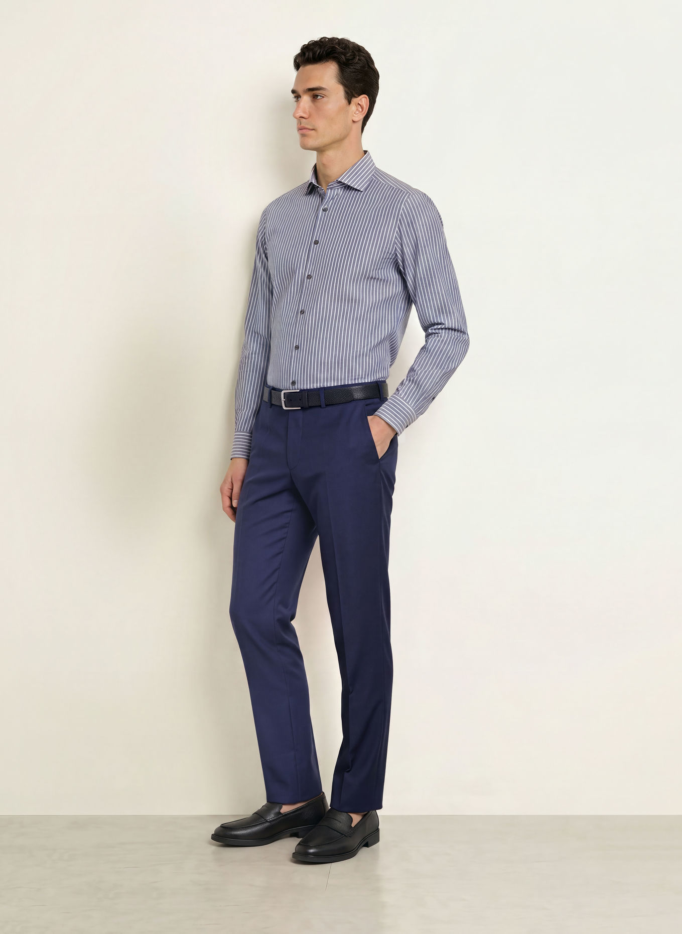 OLYMP Chemise Level Five coupe ajustée: BLEU FONCÉ / BLANC