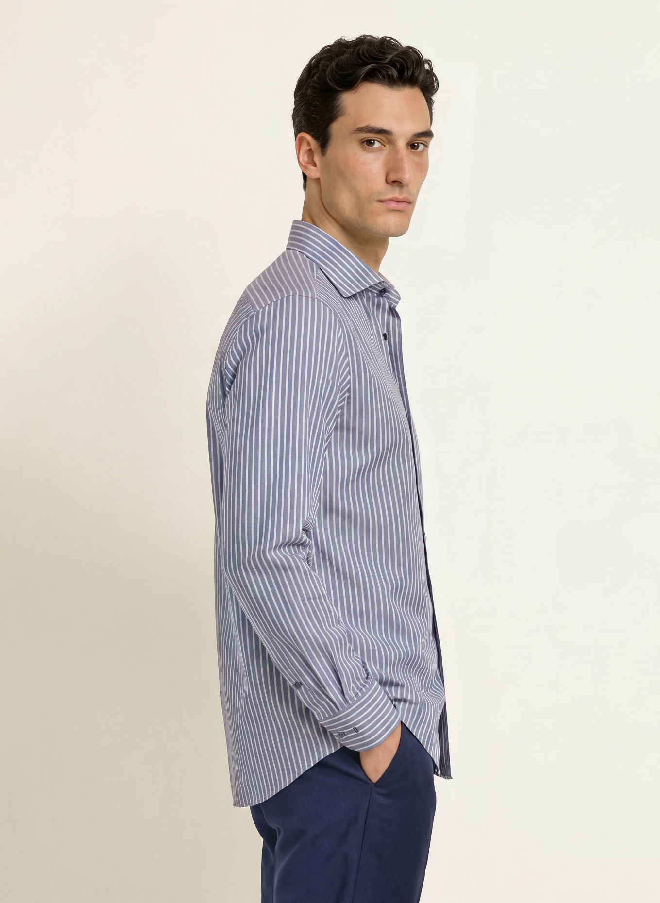 OLYMP Chemise Level Five coupe ajustée: BLEU FONCÉ / BLANC