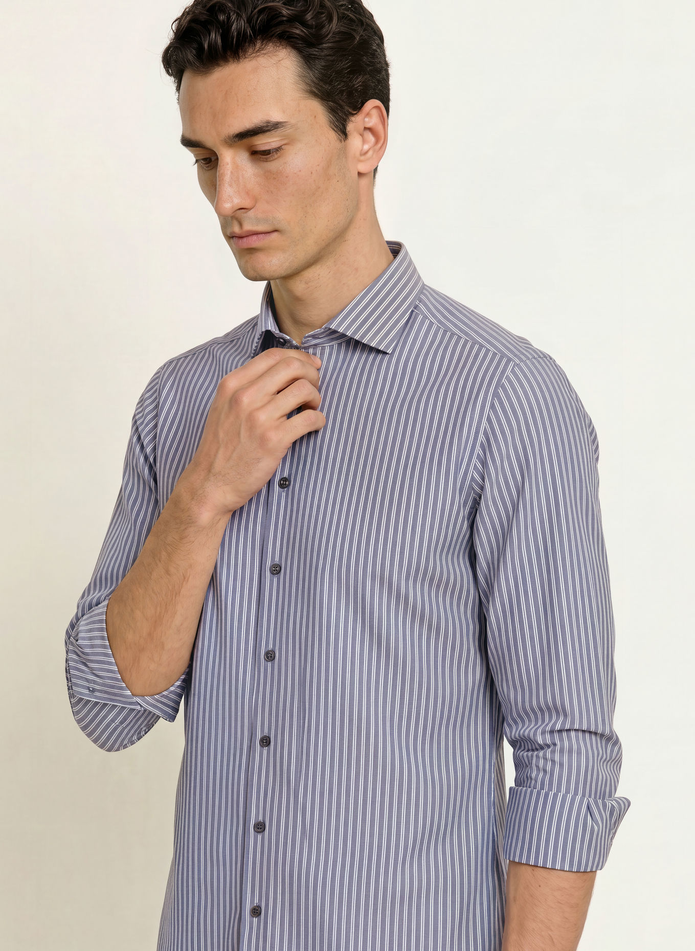 OLYMP Chemise Level Five coupe ajustée: BLEU FONCÉ / BLANC