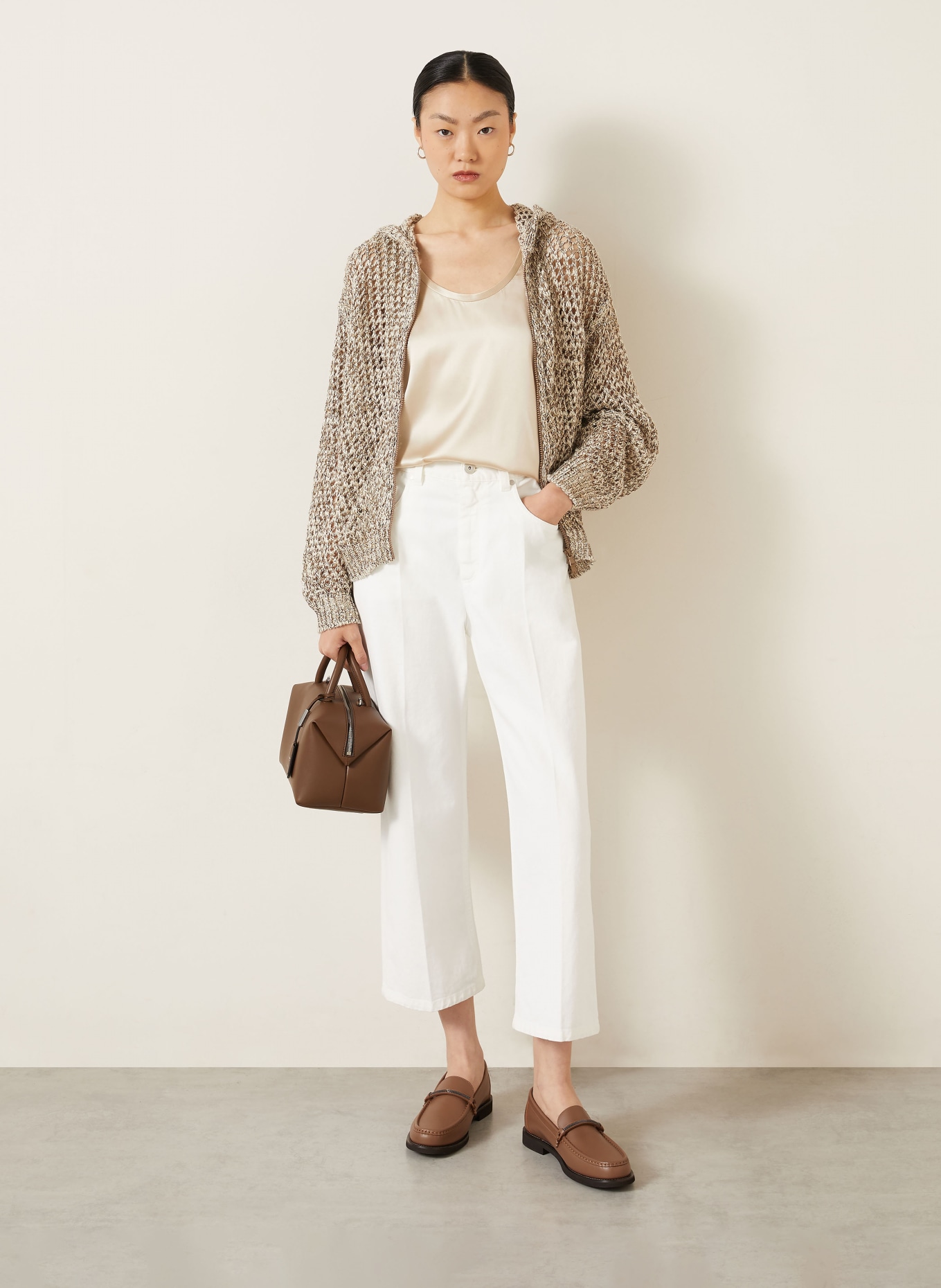 BRUNELLO CUCINELLI Silk top: LIGHT BROWN