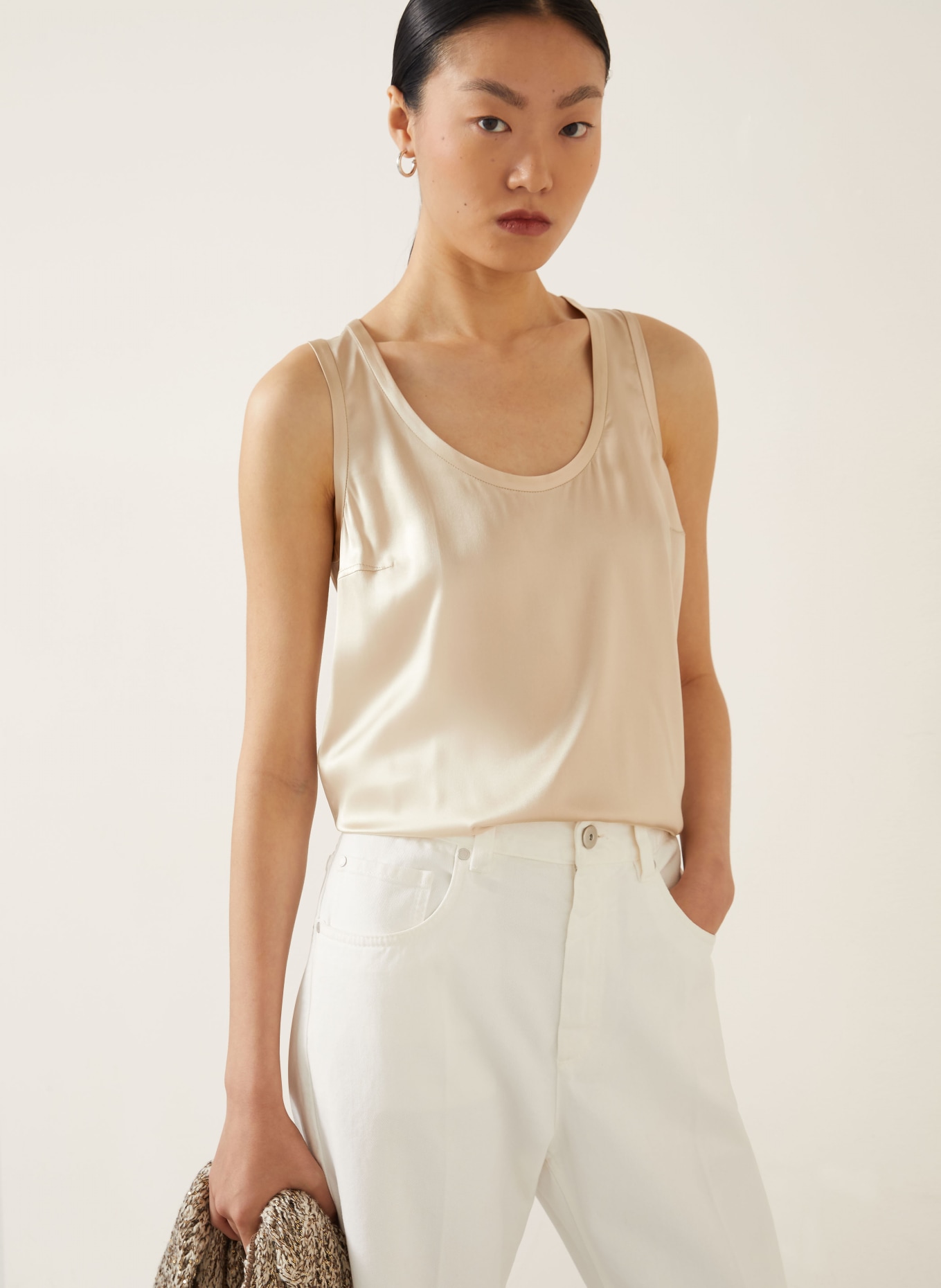 BRUNELLO CUCINELLI Silk top: LIGHT BROWN