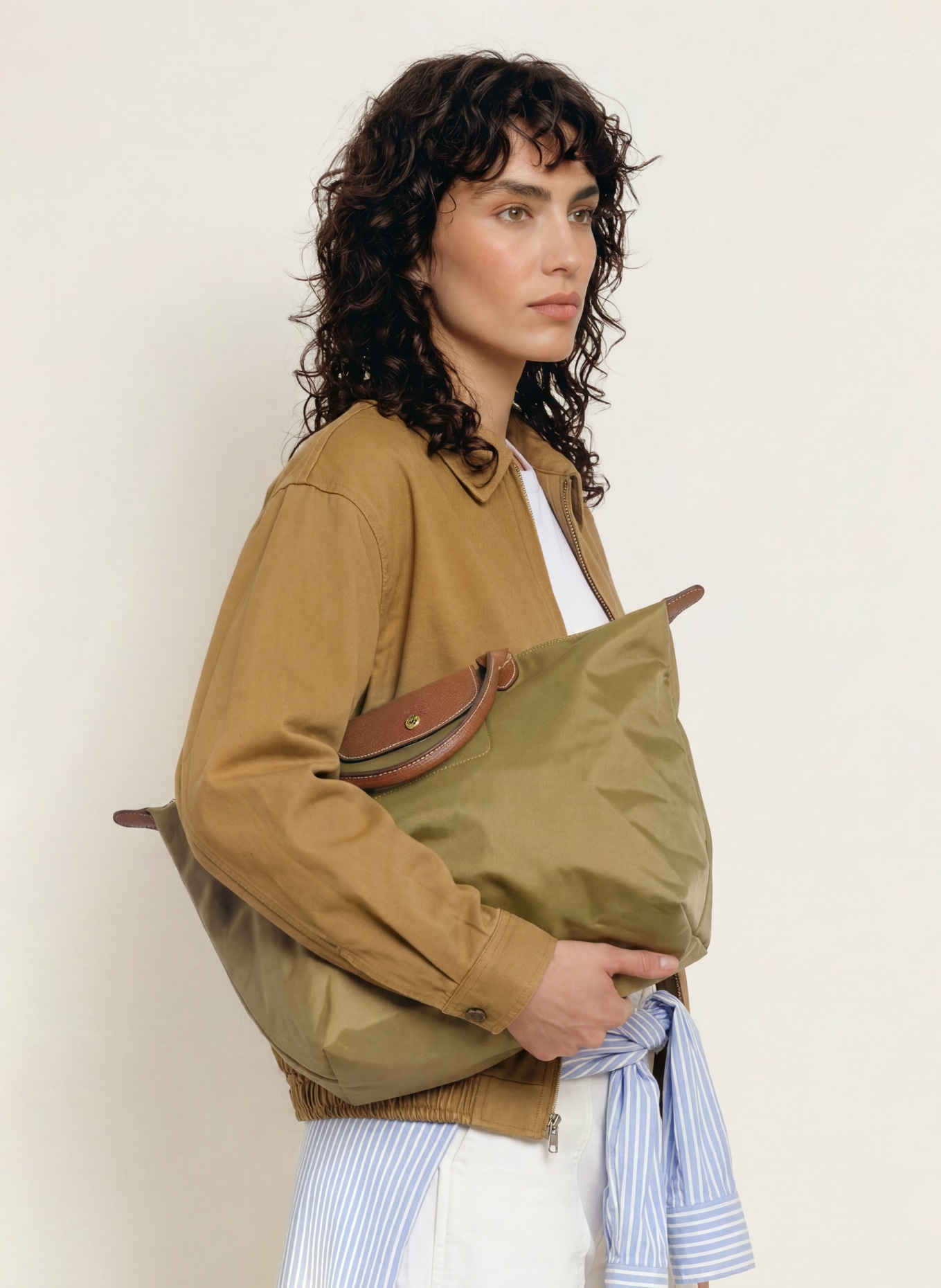 LONGCHAMP Shopper LE PLIAGE LARGE: OLIV / BRAUN
