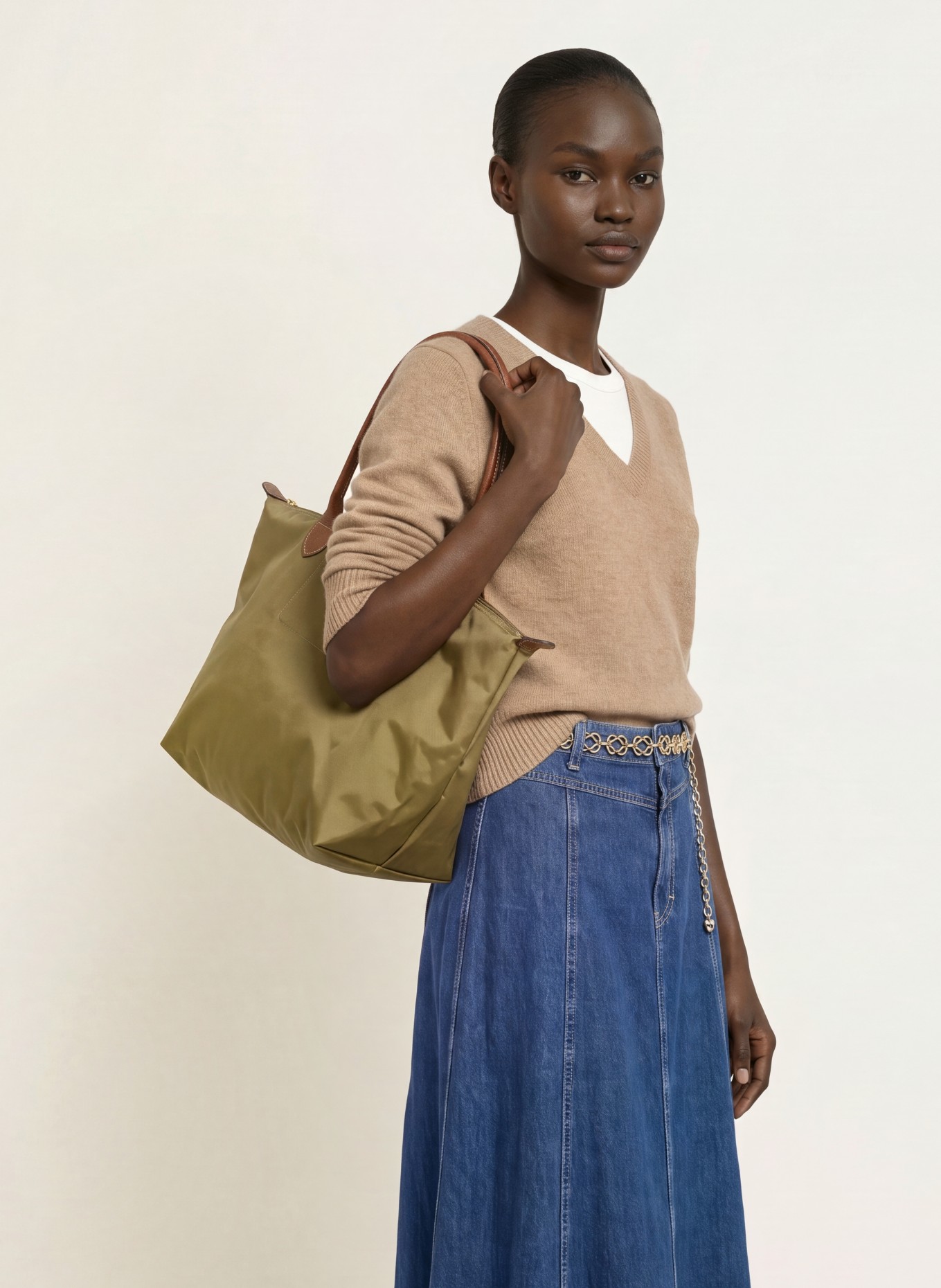 LONGCHAMP Shopper LE PLIAGE L: OLIV / BRAUN