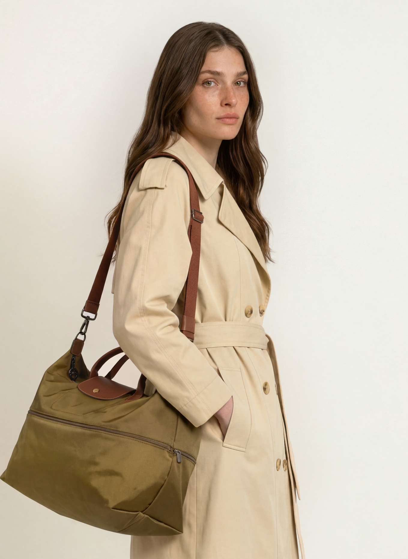LONGCHAMP Weekender LE PLIAGE: OLIV / BRAUN