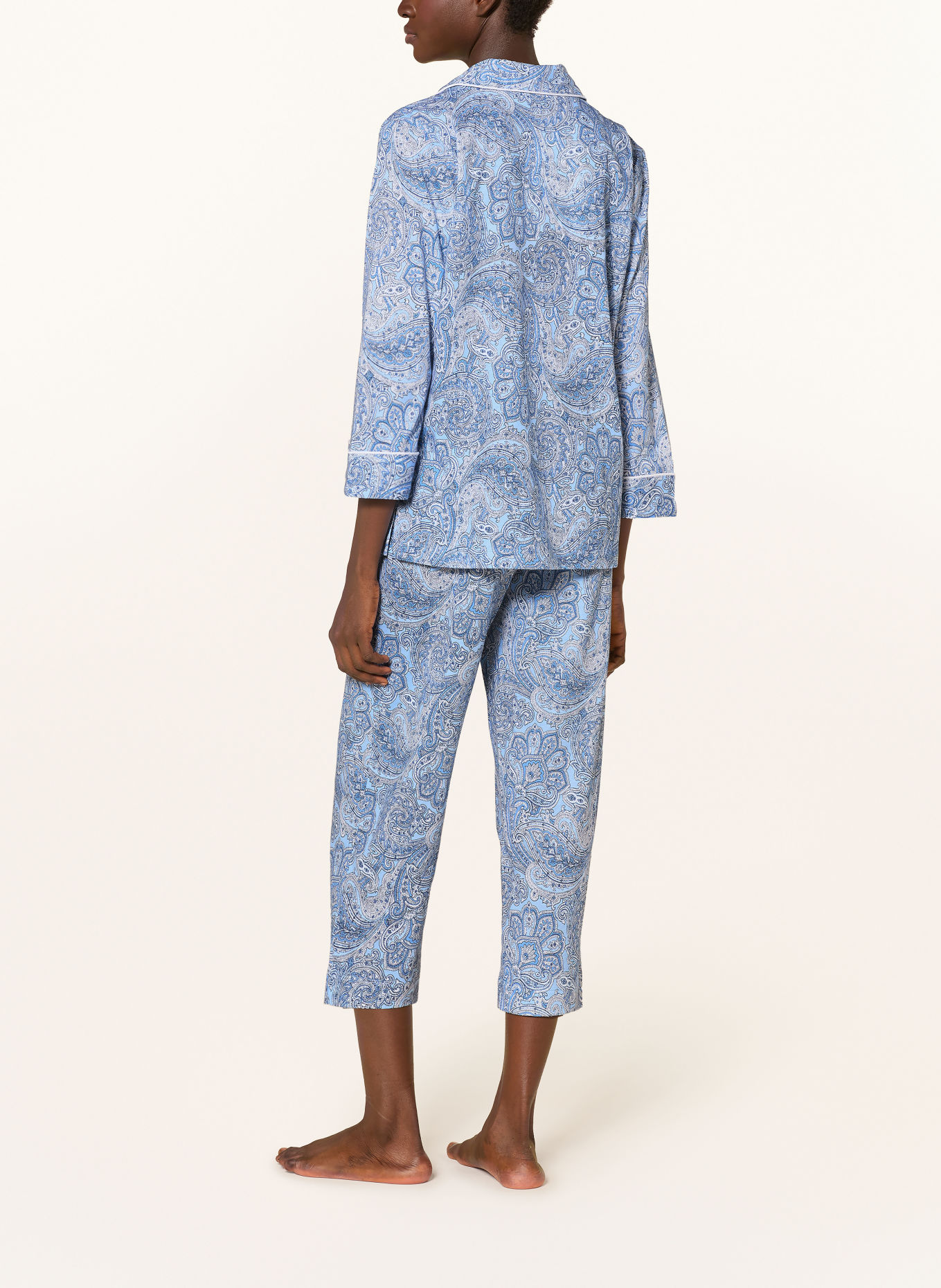 LAUREN RALPH LAUREN 3/4-Schlafanzug: BLAU / HELLBLAU / WEISS