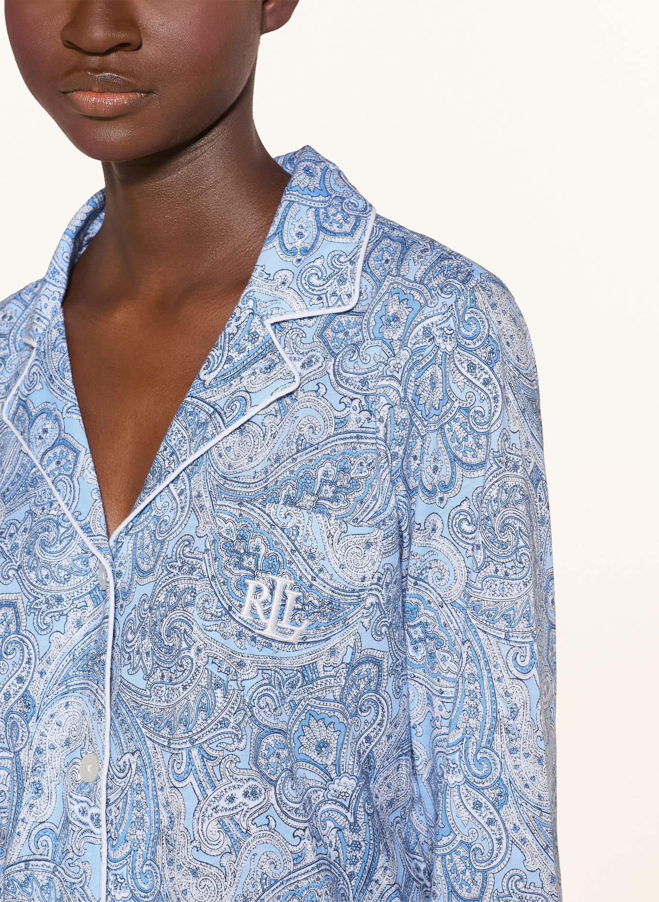 LAUREN RALPH LAUREN 3/4-Schlafanzug: BLAU / HELLBLAU / WEISS