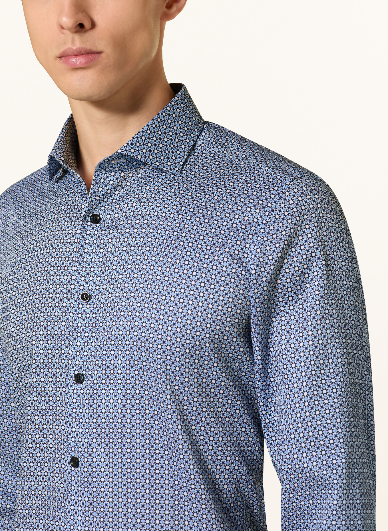 OLYMP Jerseyhemd Level Five 24/Seven body fit: HELLBLAU / DUNKELBLAU / WEISS