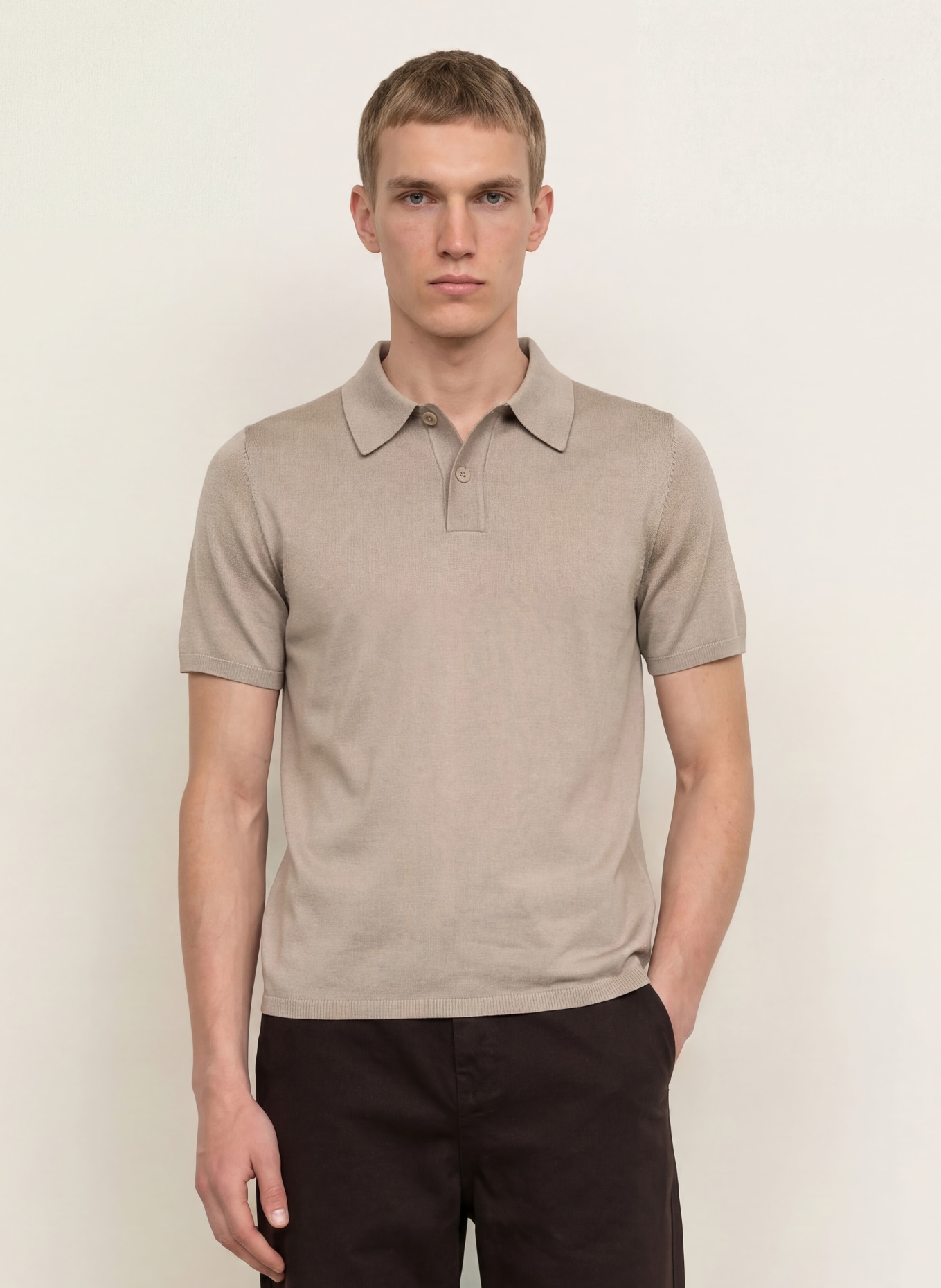 SANDRO Strick-Poloshirt: BEIGE