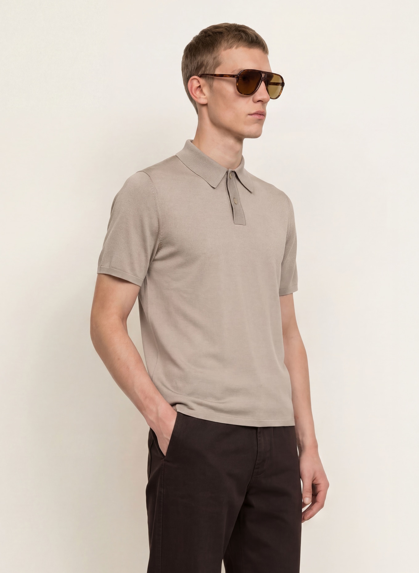 SANDRO Strick-Poloshirt: BEIGE