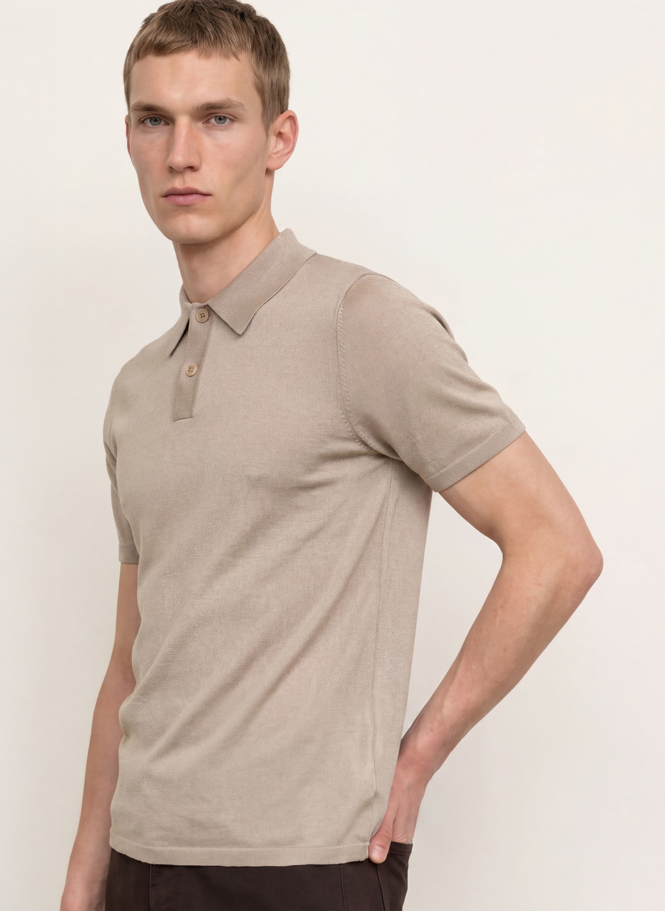 SANDRO Strick-Poloshirt: BEIGE