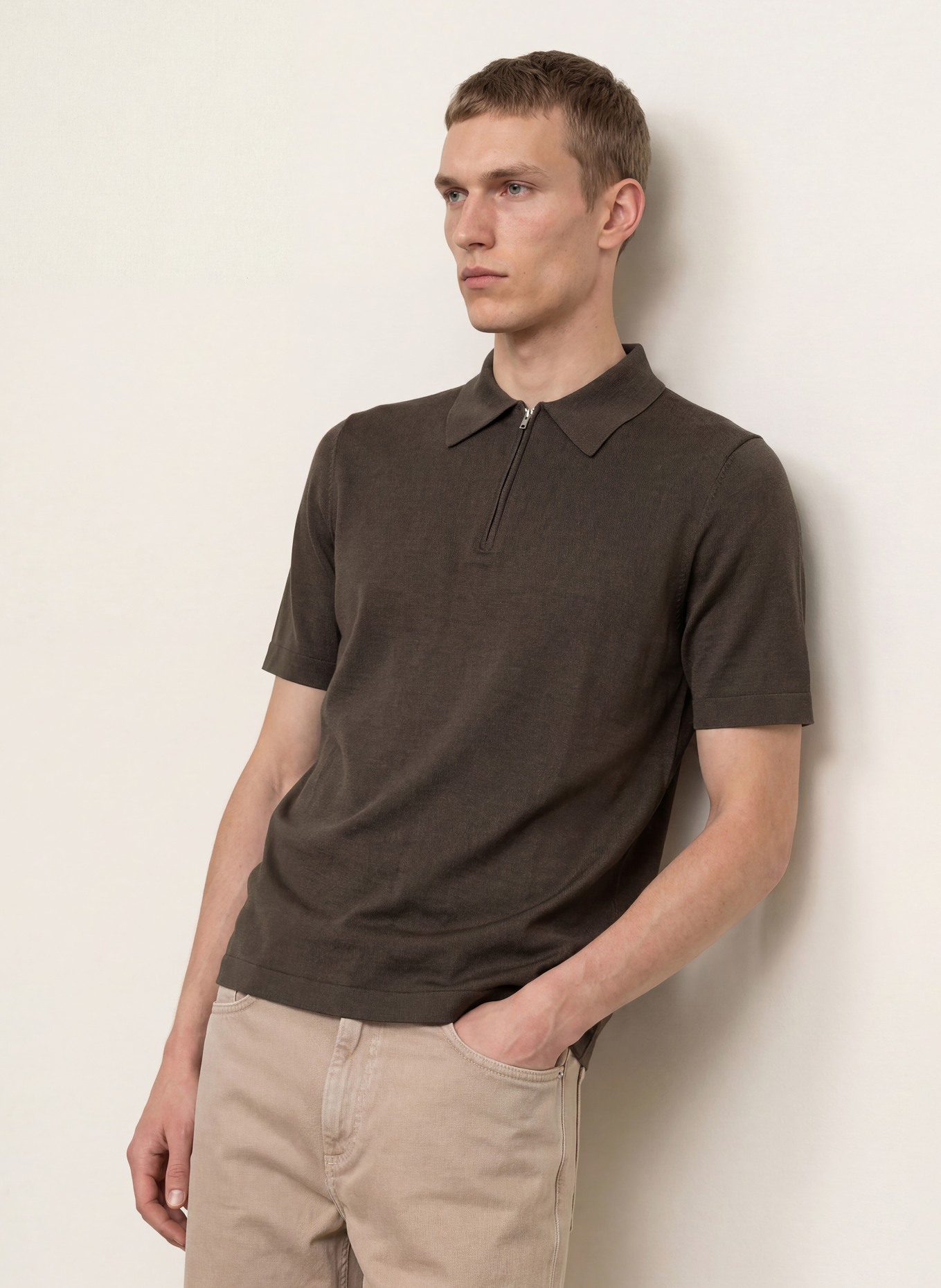 SANDRO Strick-Poloshirt: DUNKELBRAUN