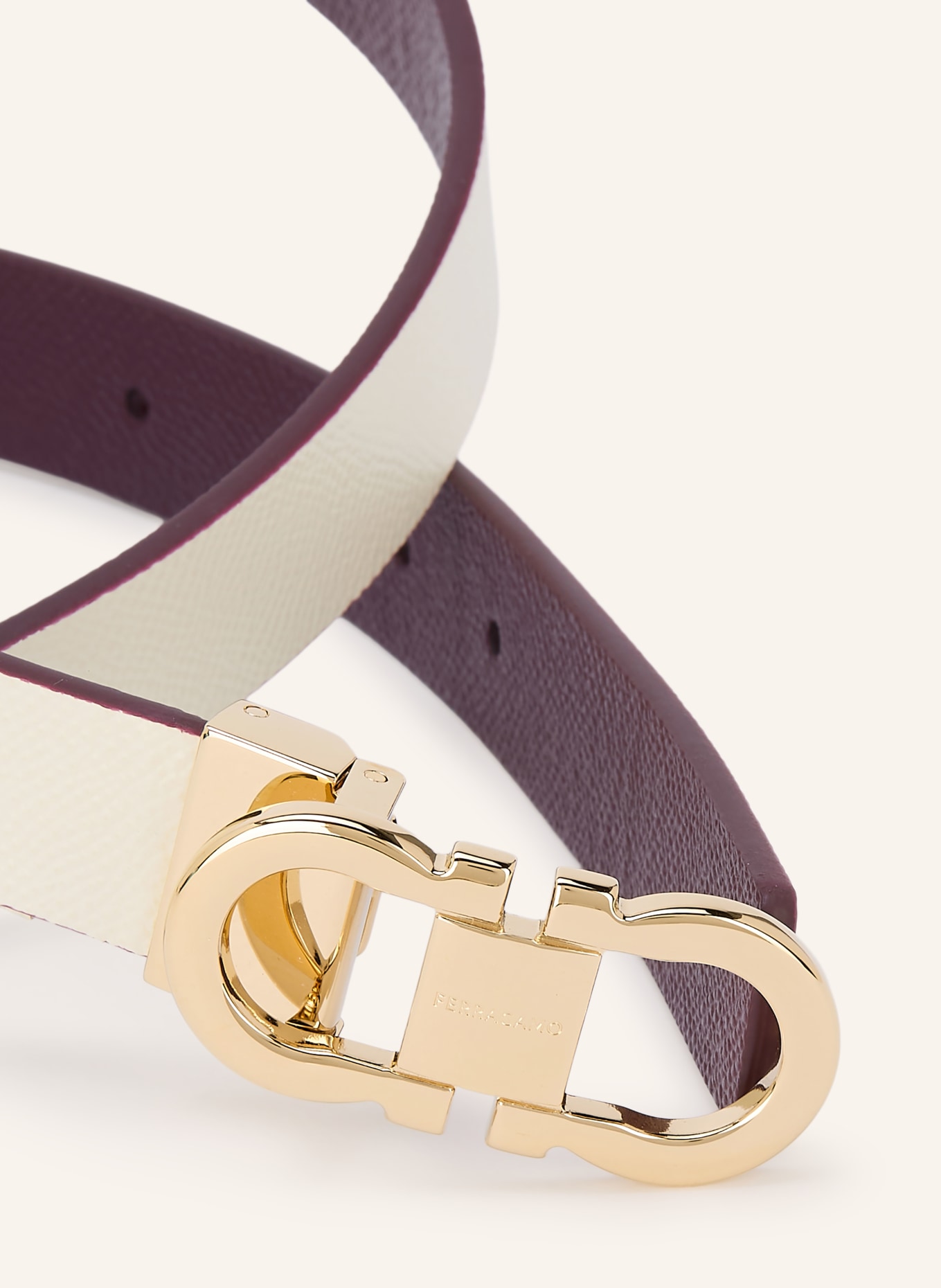 FERRAGAMO Ledergürtel zu Wenden: DUNKELROT / GOLD