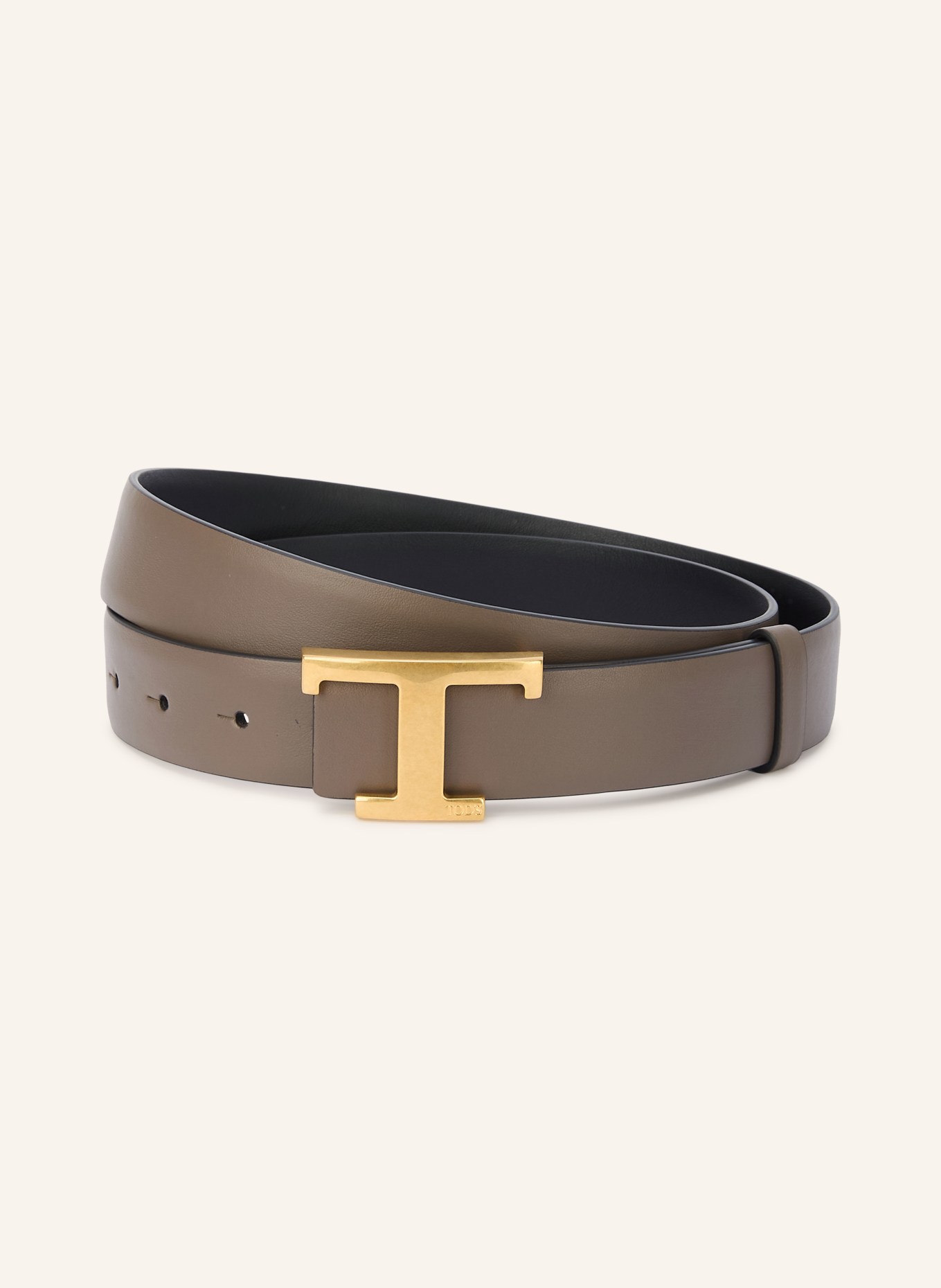 TOD'S Reversible leather belt: TAUPE / GOLD / BLACK