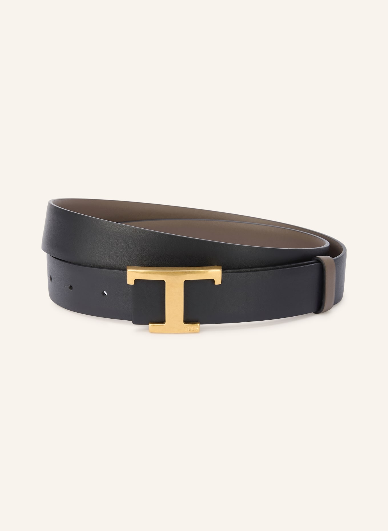 TOD'S Reversible leather belt: TAUPE / GOLD / BLACK