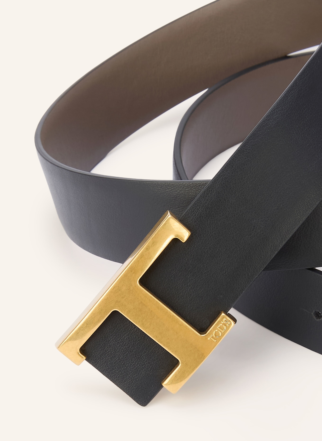 TOD'S Reversible leather belt: TAUPE / GOLD / BLACK