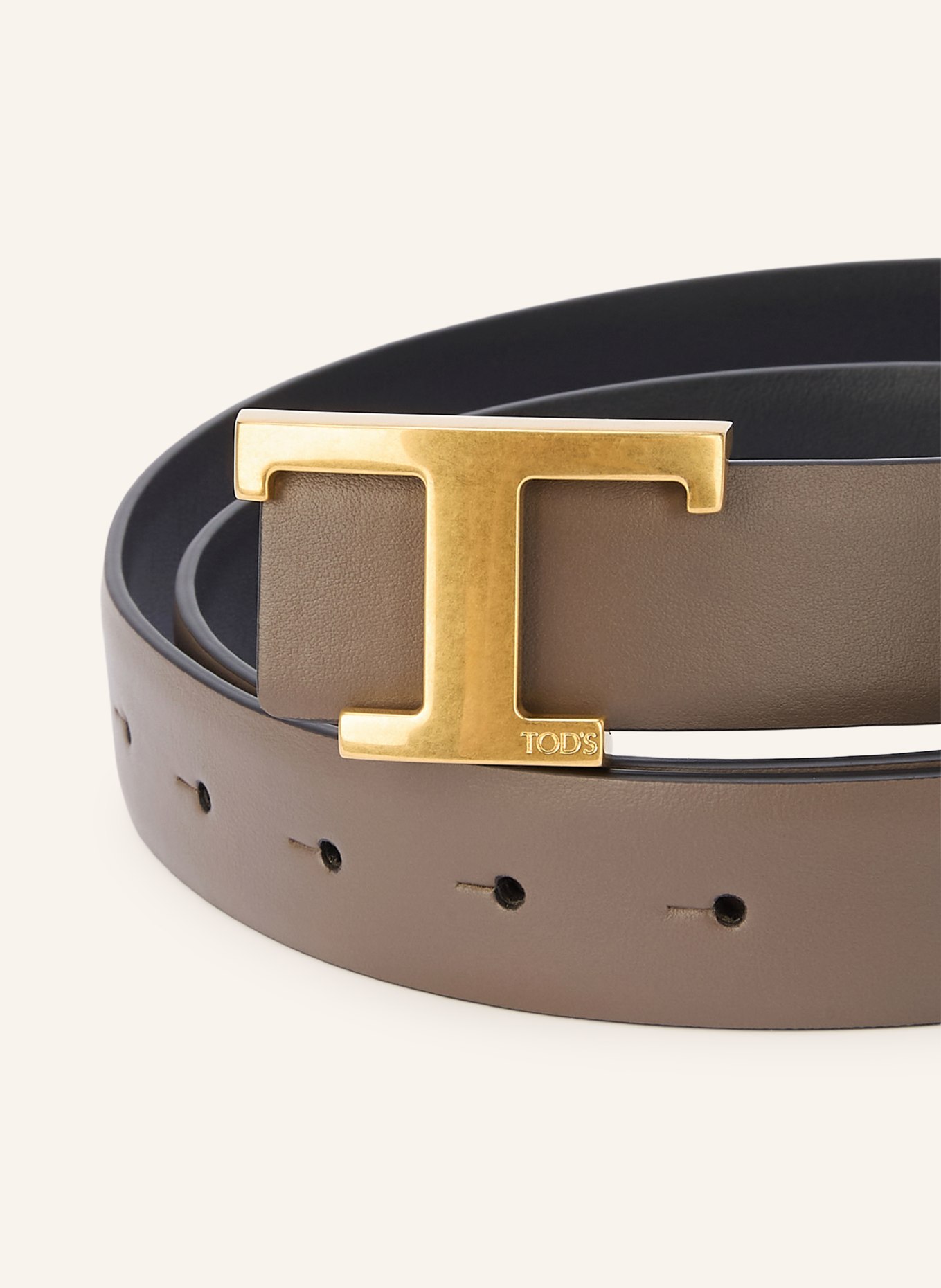 TOD'S Reversible leather belt: TAUPE / GOLD / BLACK
