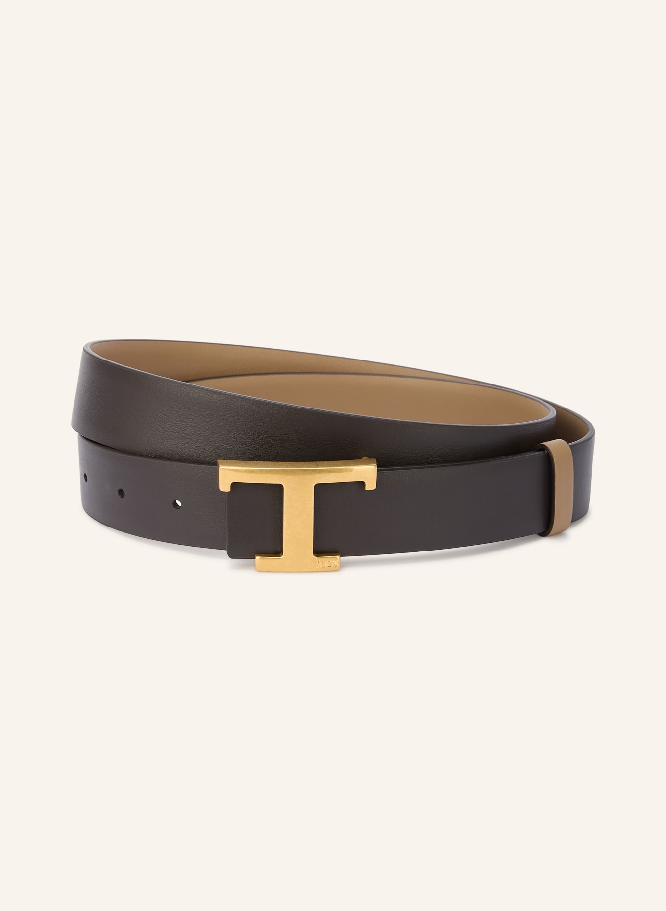 TOD'S Reversible leather belt: DARK BROWN / GOLD / BEIGE