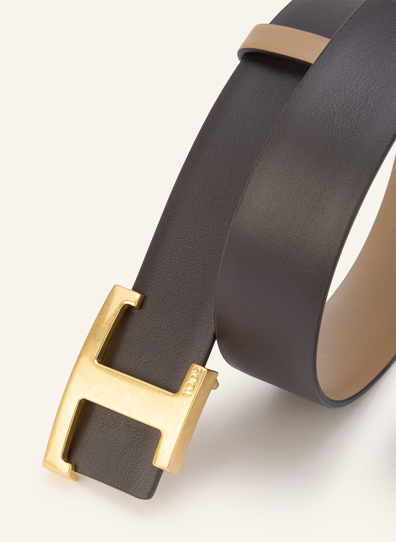 TOD'S Reversible leather belt: DARK BROWN / GOLD / BEIGE