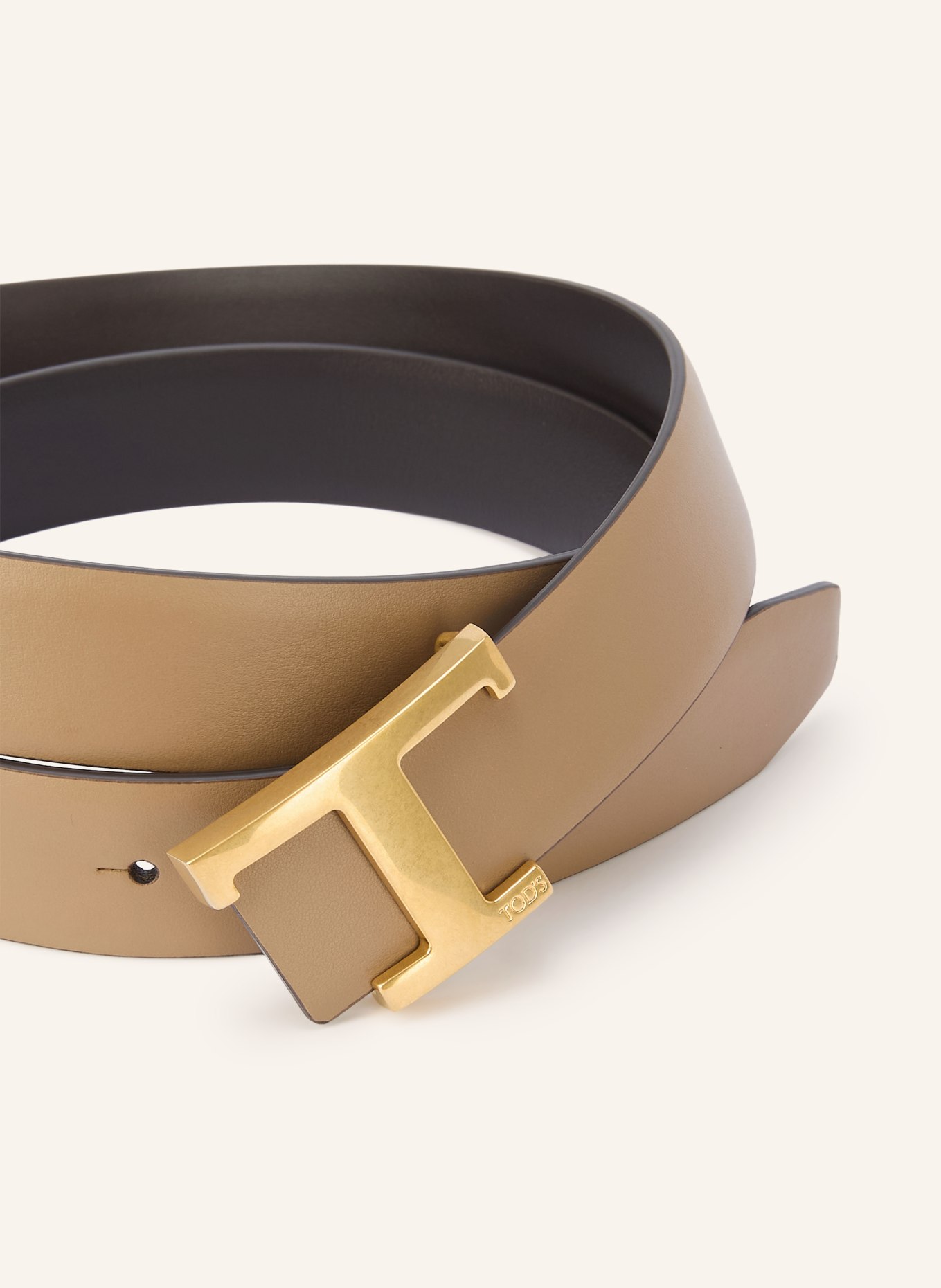 TOD'S Reversible leather belt: DARK BROWN / GOLD / BEIGE