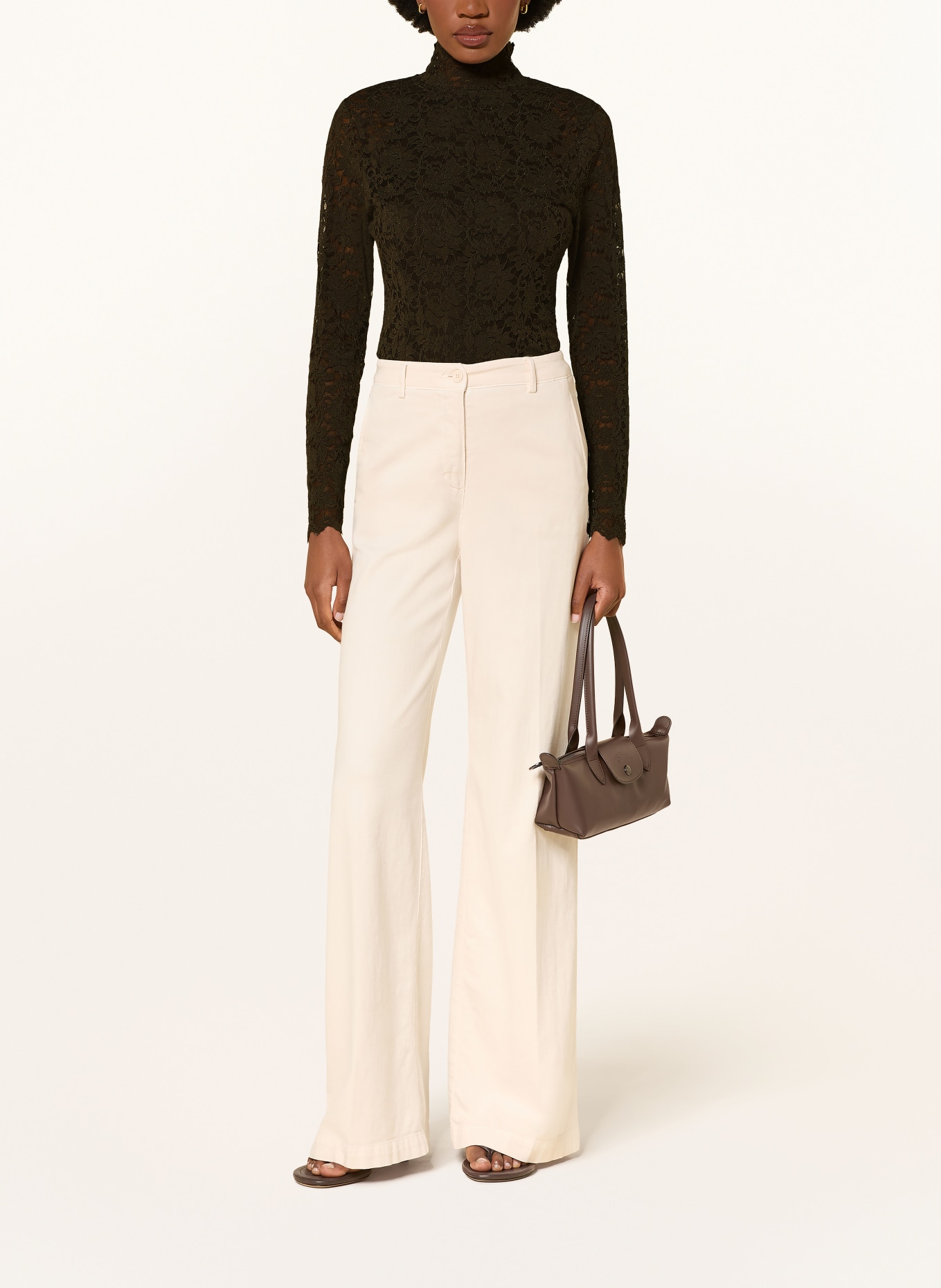 NEO NOIR Longsleeve LIZA van kant: MARRON FONCÉ