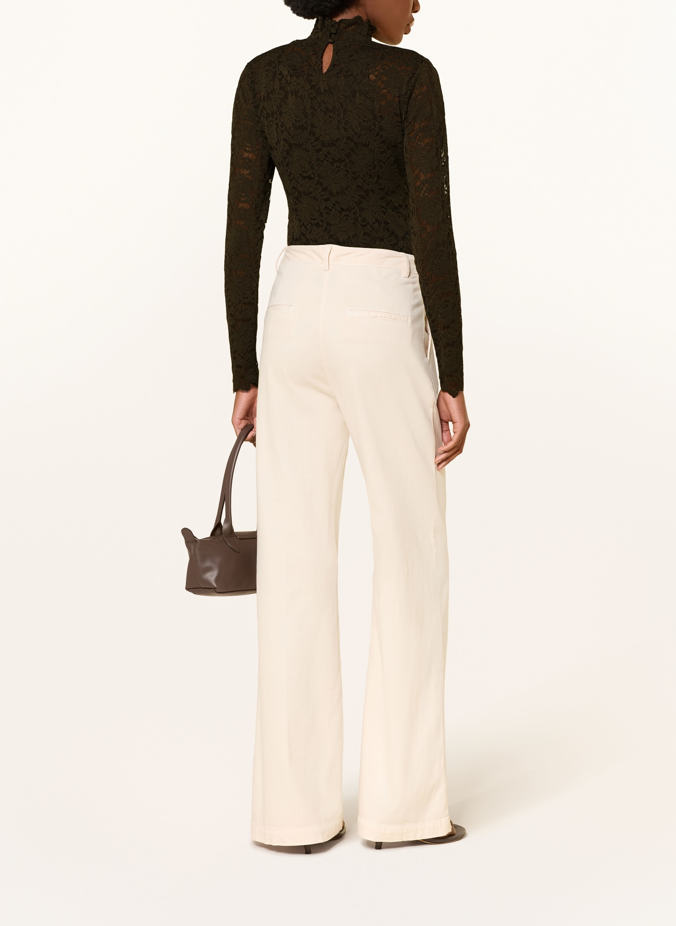NEO NOIR Longsleeve LIZA van kant: MARRON FONCÉ