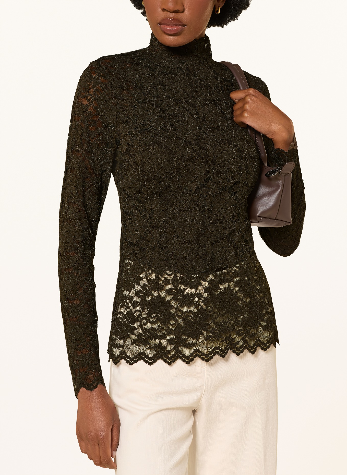 NEO NOIR Longsleeve LIZA van kant: MARRON FONCÉ
