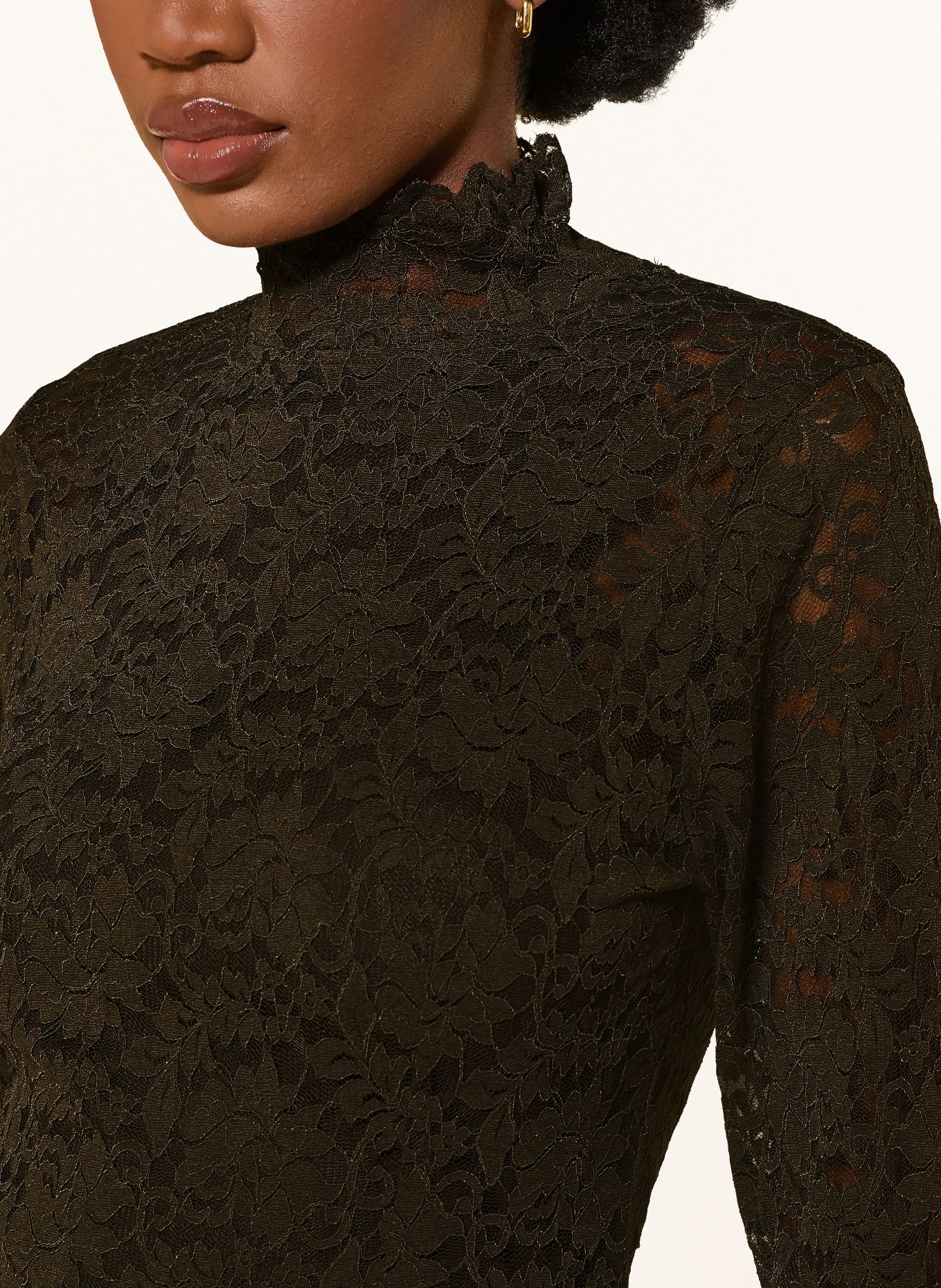 NEO NOIR Longsleeve LIZA van kant: MARRON FONCÉ
