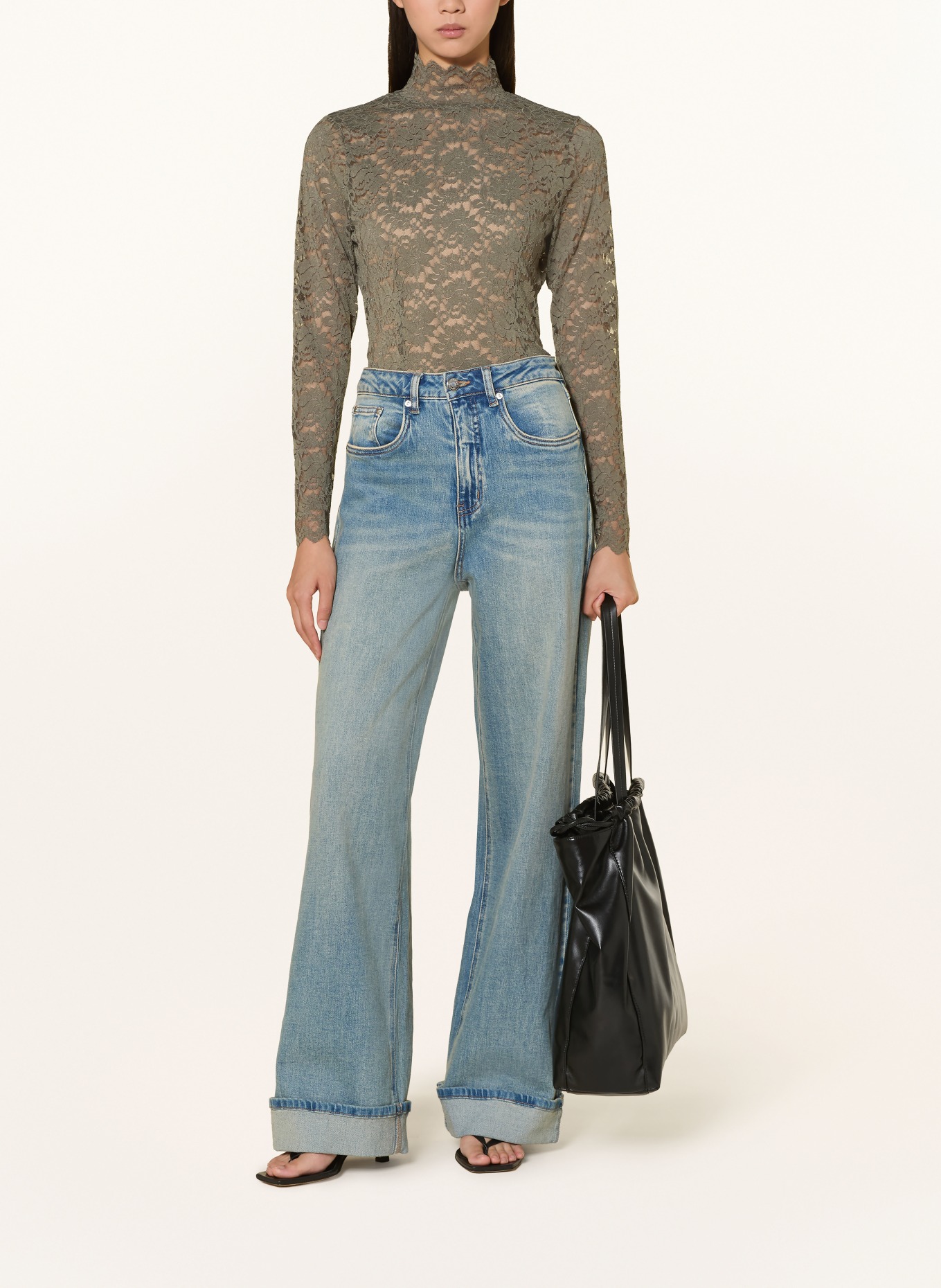 NEO NOIR Longsleeve LIZA aus Spitze: KHAKI