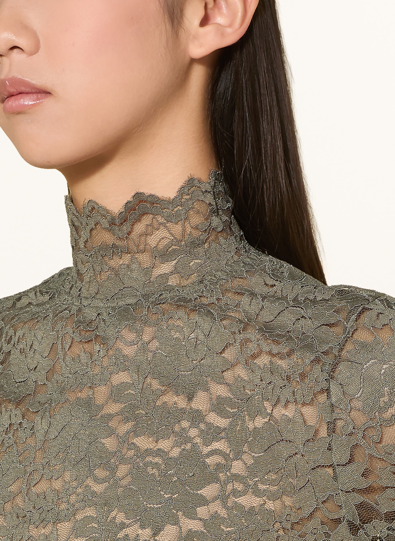 NEO NOIR Longsleeve LIZA aus Spitze: KHAKI