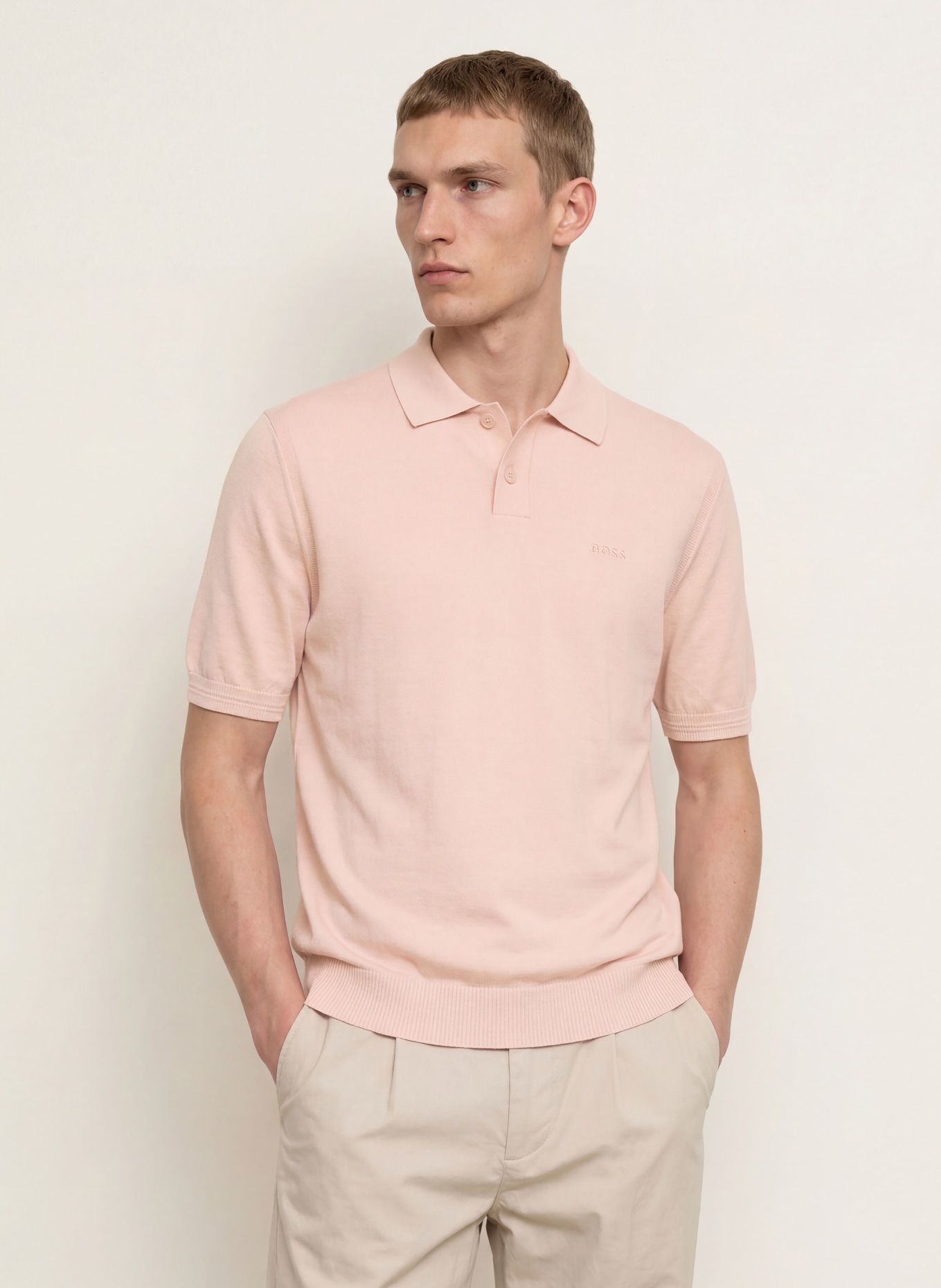 BOSS Polo en maille ASAC: ROSE CLAIR