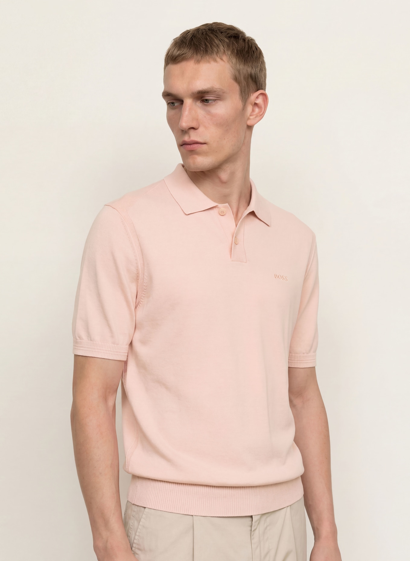 BOSS Polo en maille ASAC: ROSE CLAIR