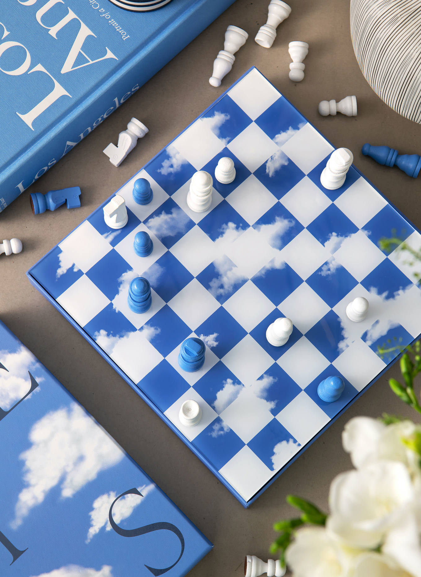 PRINTWORKS Schaakspel CHESS CLOUDS: BLAUW / WIT