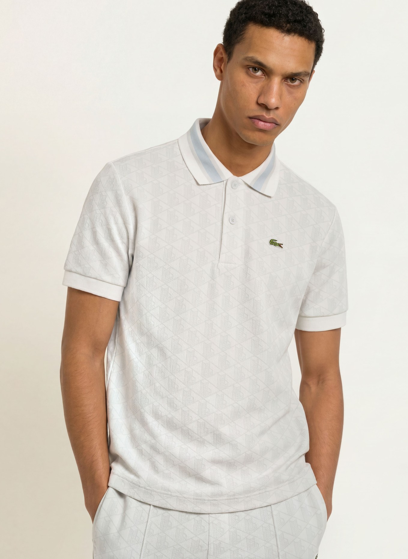 LACOSTE Jersey-polotröja: VIT / LJUSGRÅ