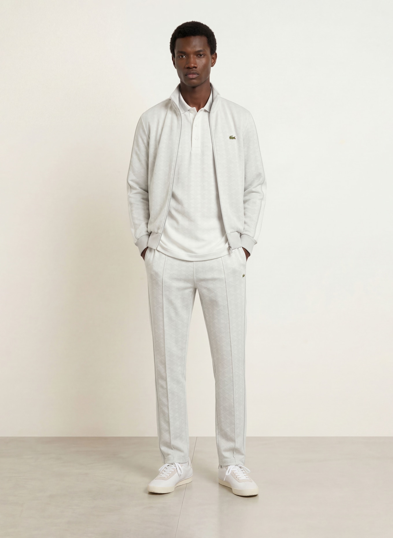 LACOSTE Track pants: WHITE / LIGHT GRAY
