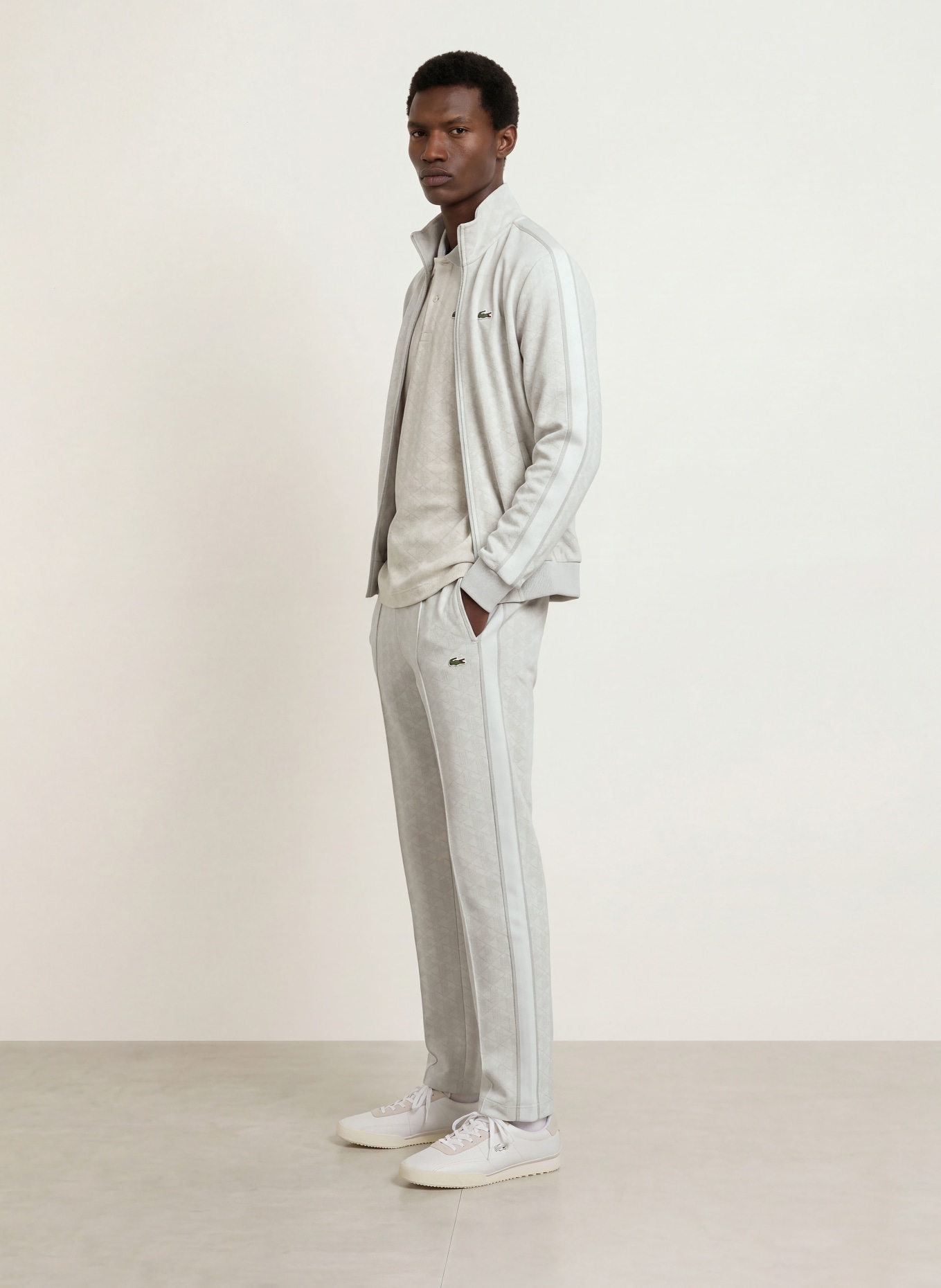 LACOSTE Track pants: WHITE / LIGHT GRAY