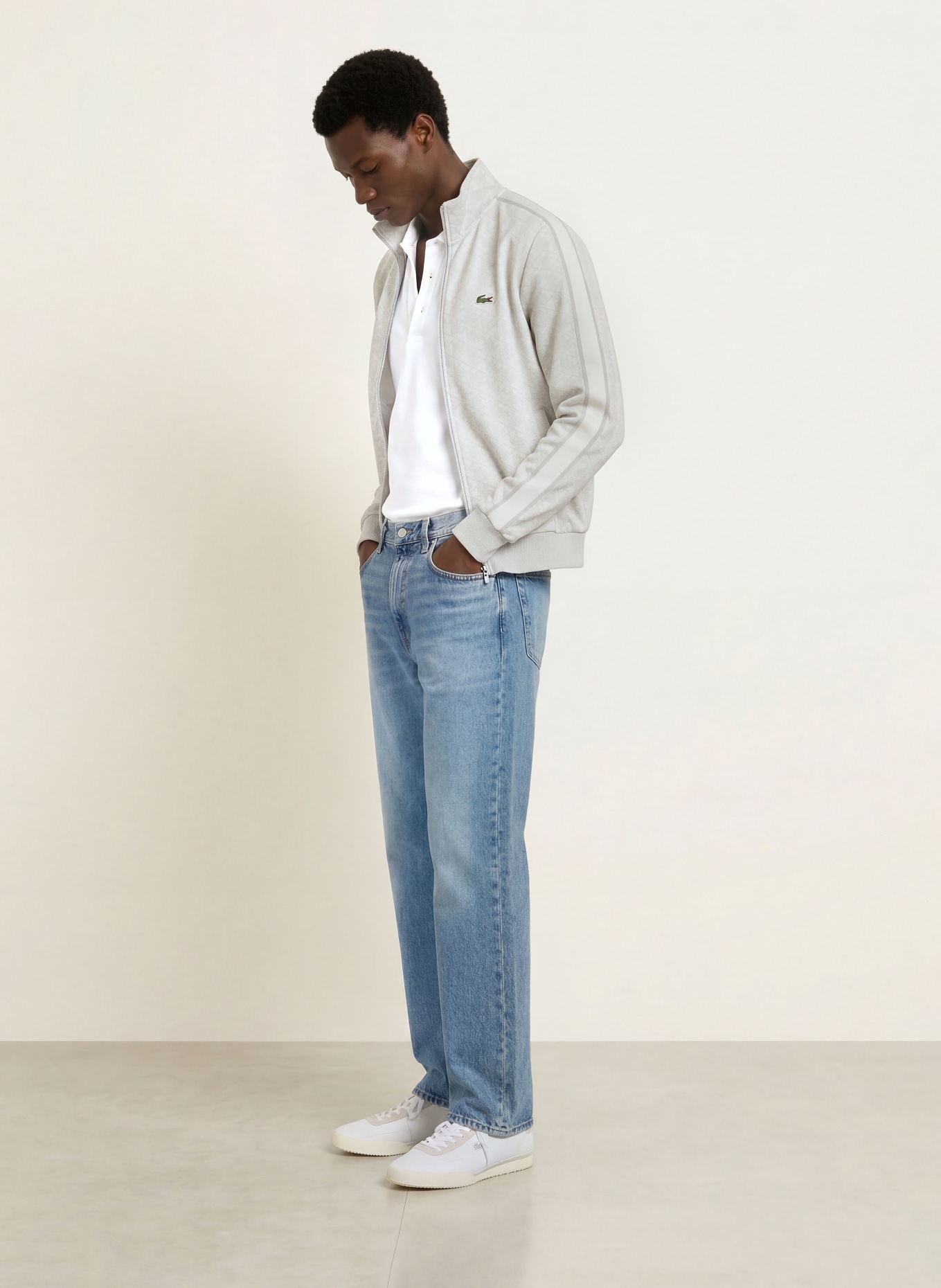 LACOSTE trainingsjack: WIT / LICHTGRIJS