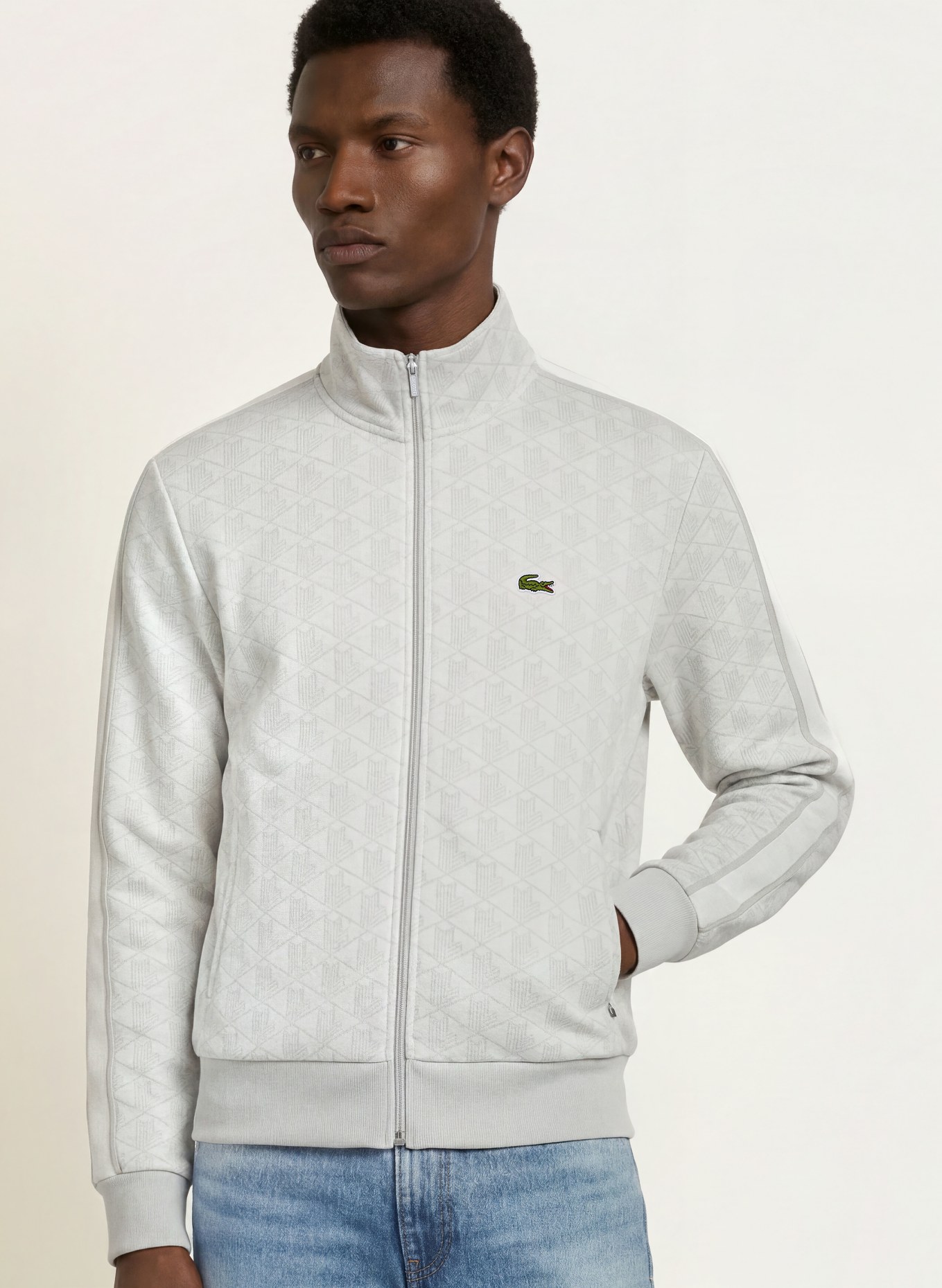 LACOSTE trainingsjack: WIT / LICHTGRIJS
