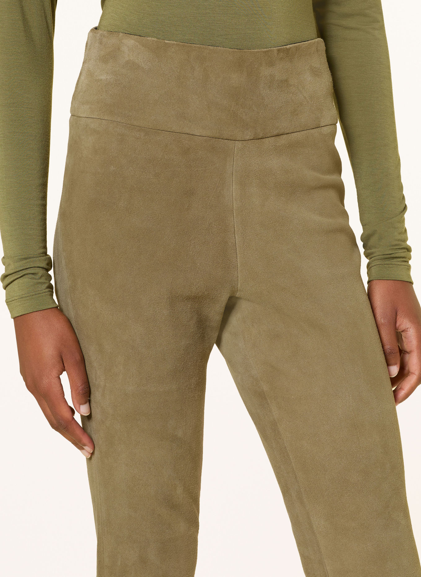 RIANI pantalon en cuir: OLIVE