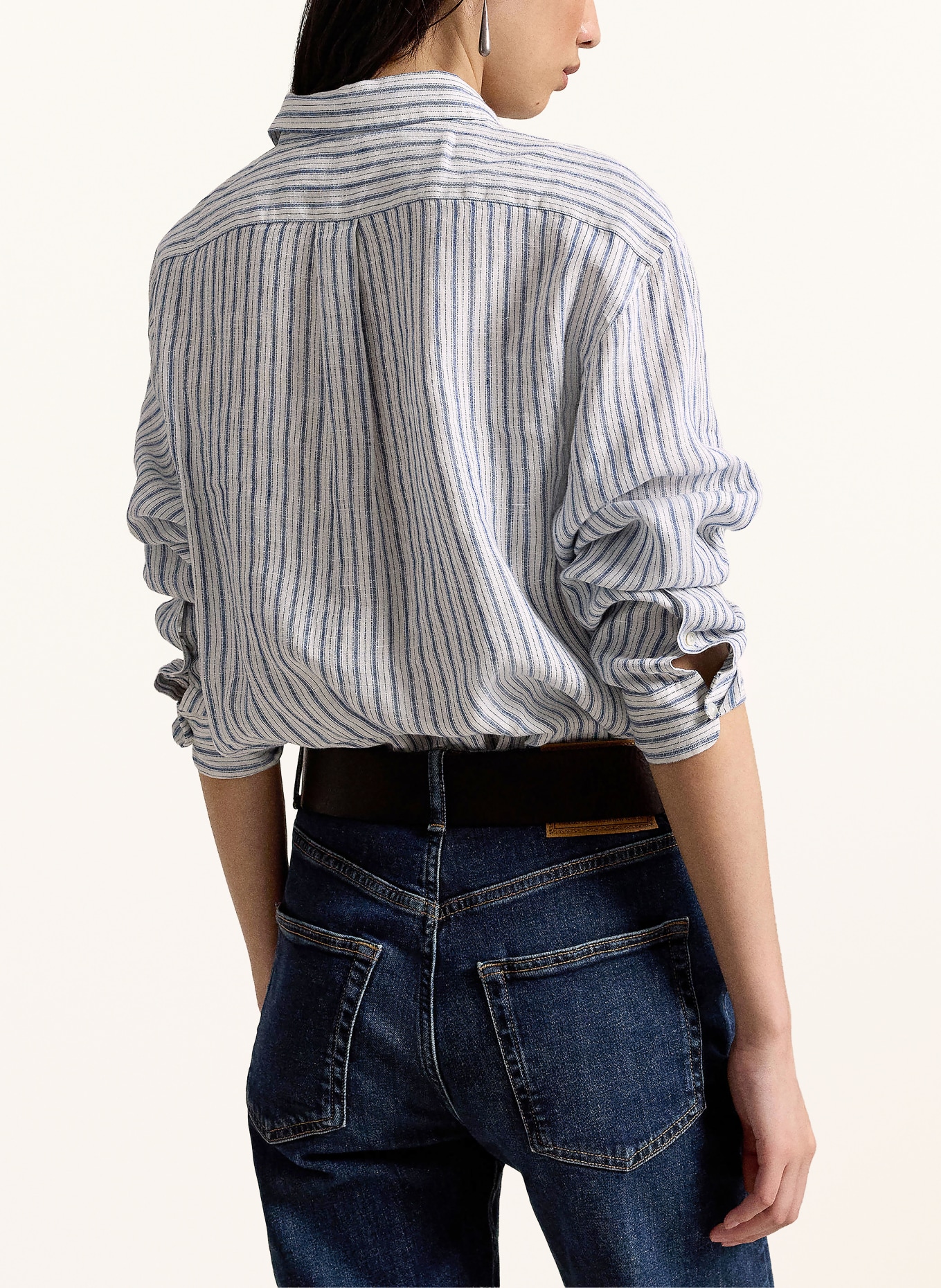 POLO RALPH LAUREN Shirt blouse made of linen: DARK BLUE / WHITE
