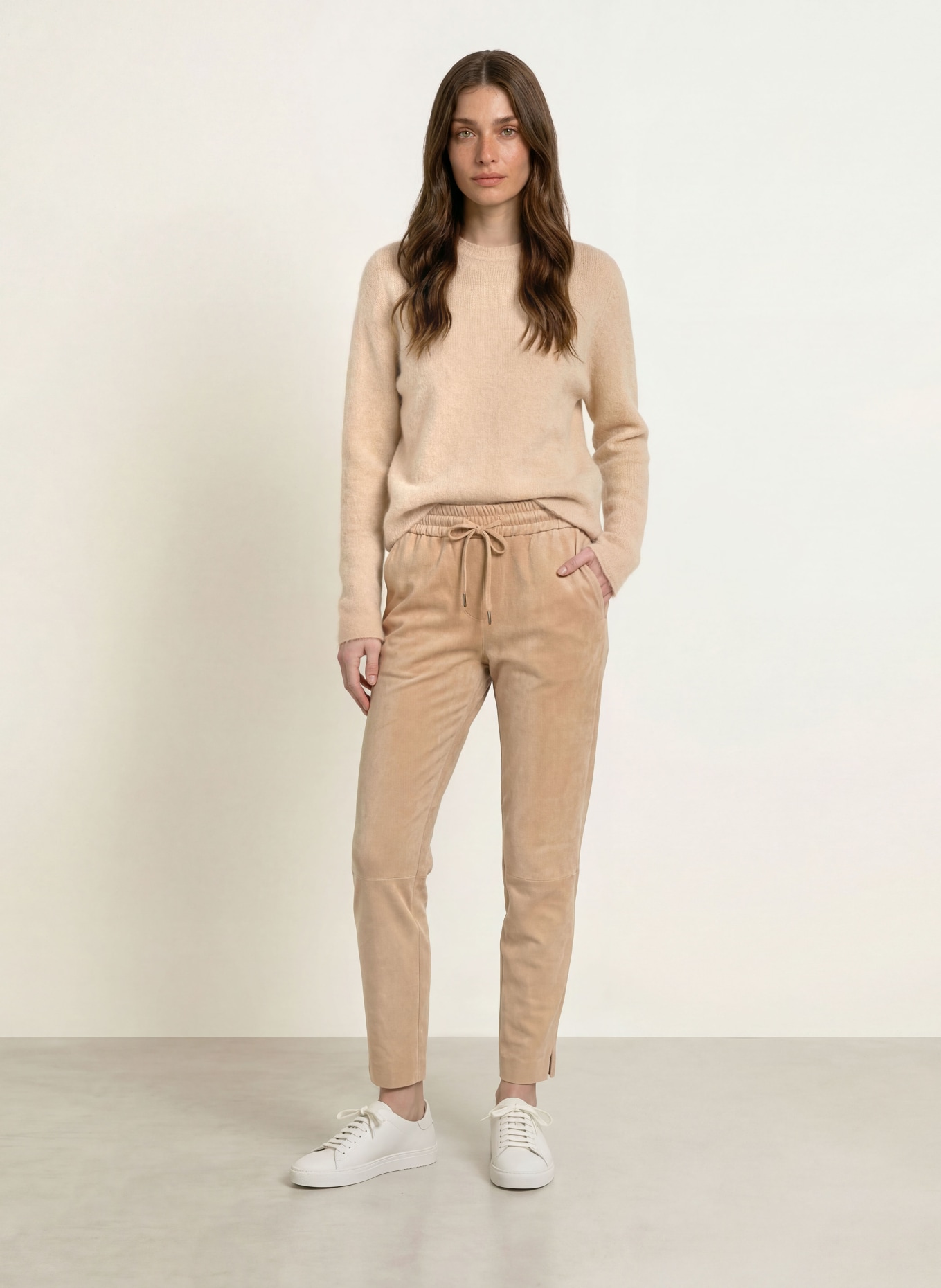 Juvia Leather-look jogging-style pants: BEIGE