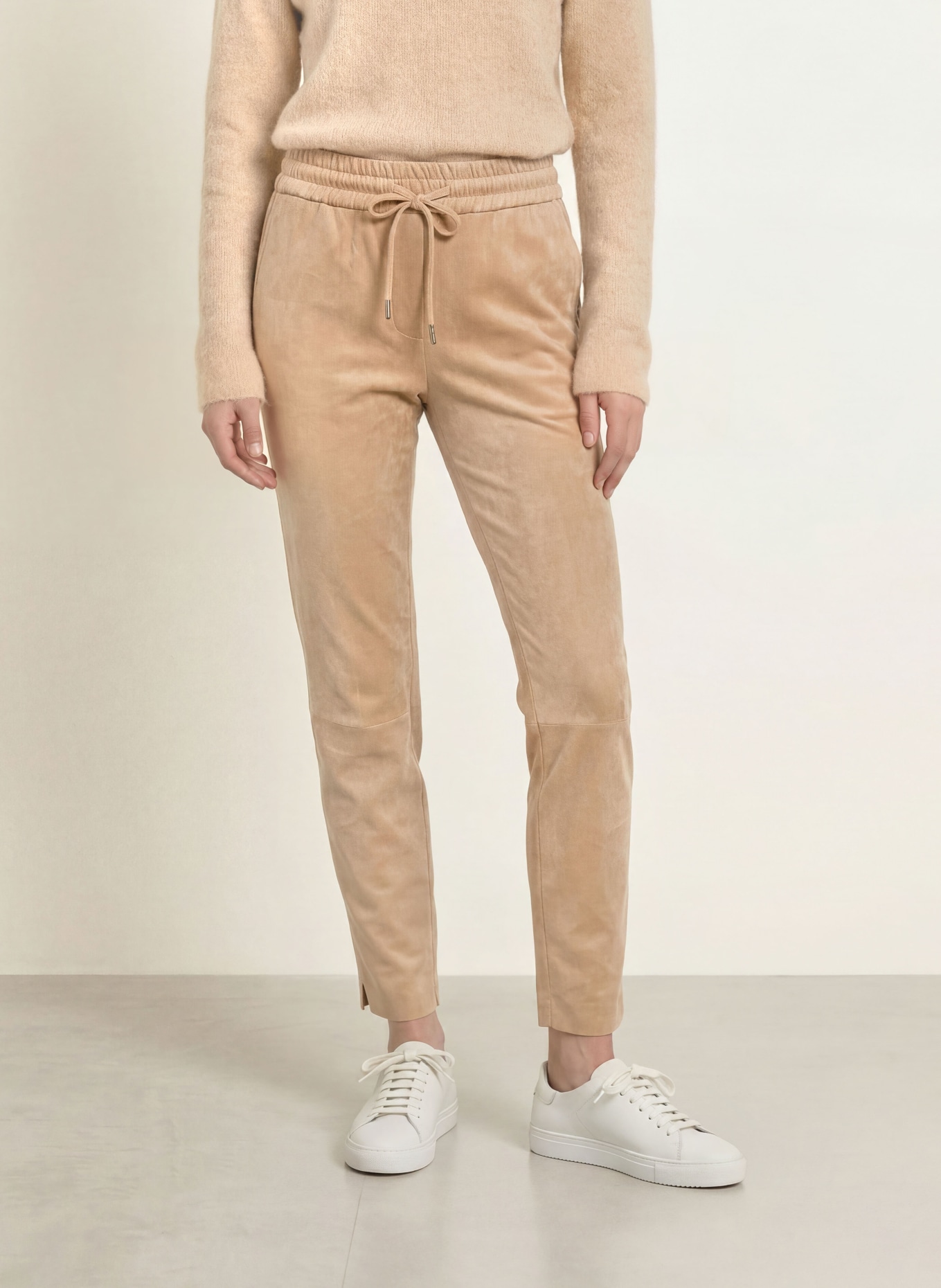 Juvia Leather-look jogging-style pants: BEIGE