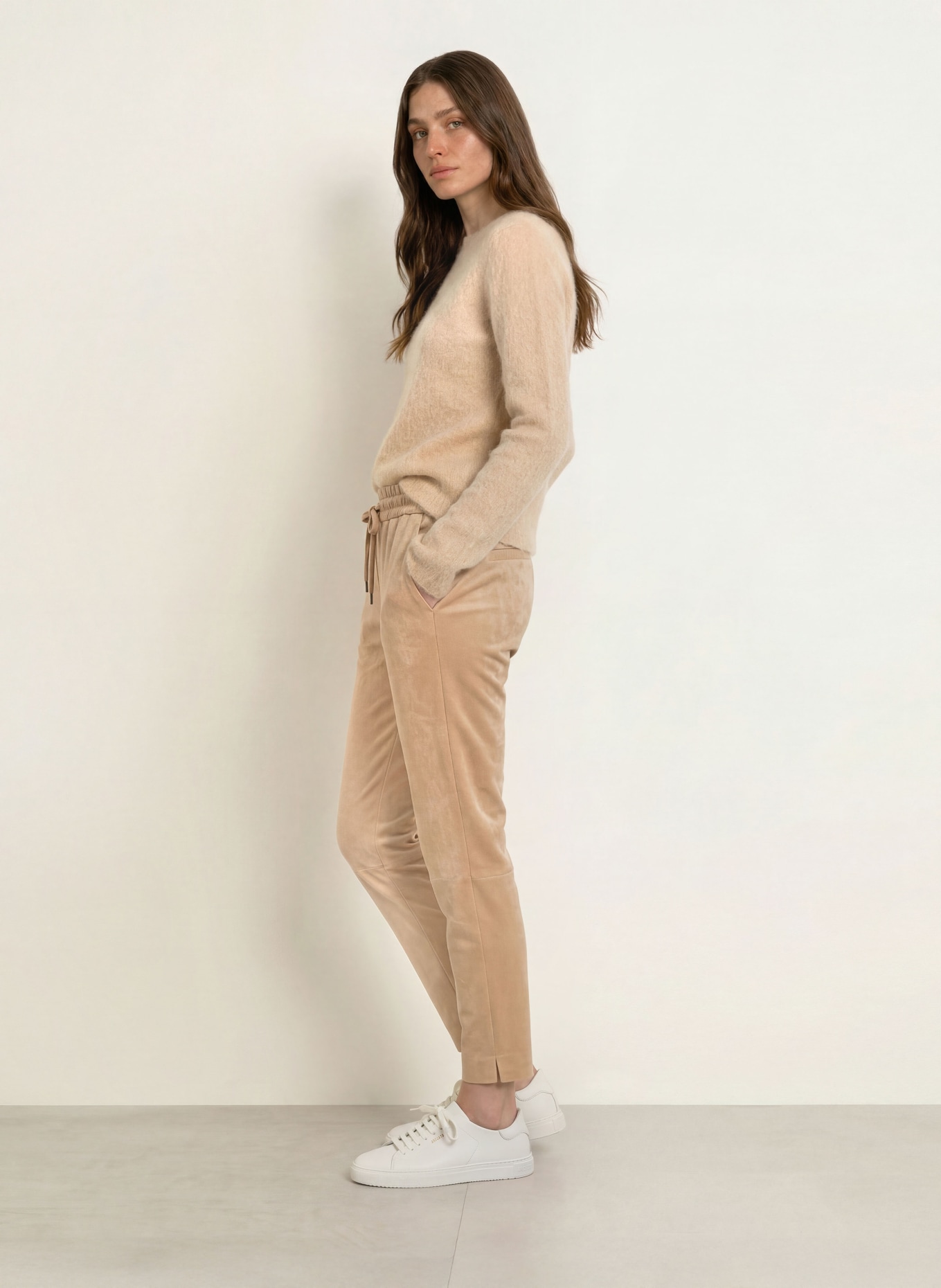 Juvia Leather-look jogging-style pants: BEIGE