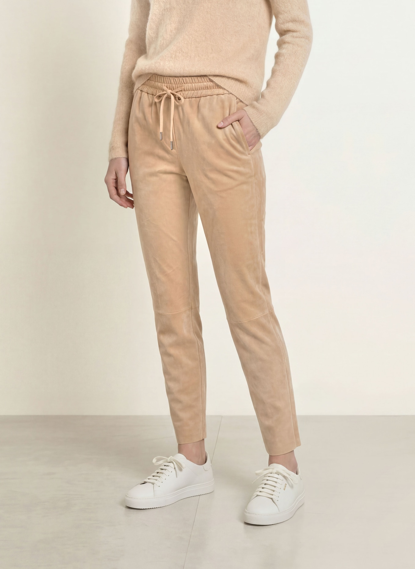 Juvia Leather-look jogging-style pants: BEIGE