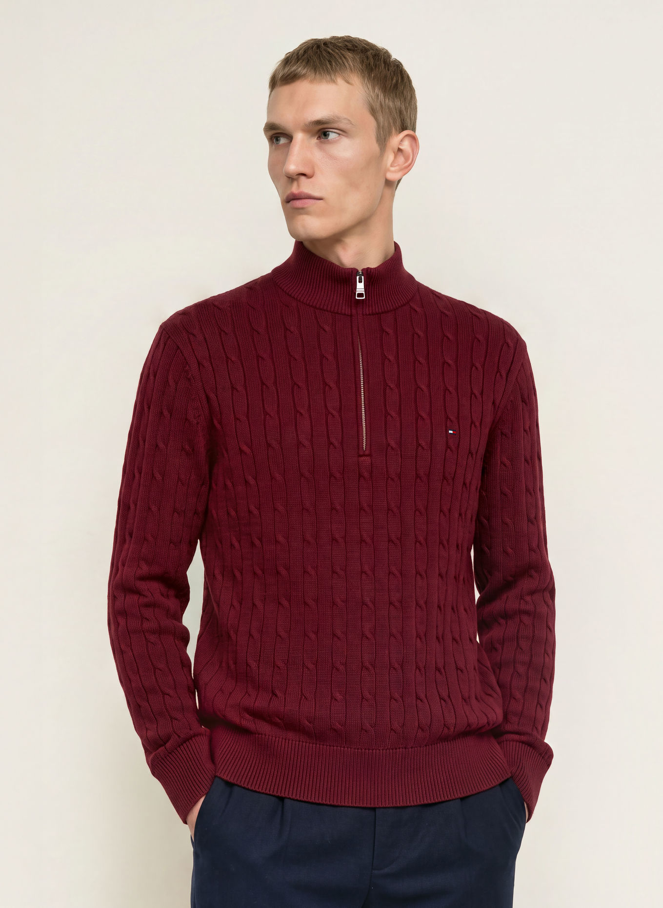 TOMMY HILFIGER Half-zip sweater: DARK RED